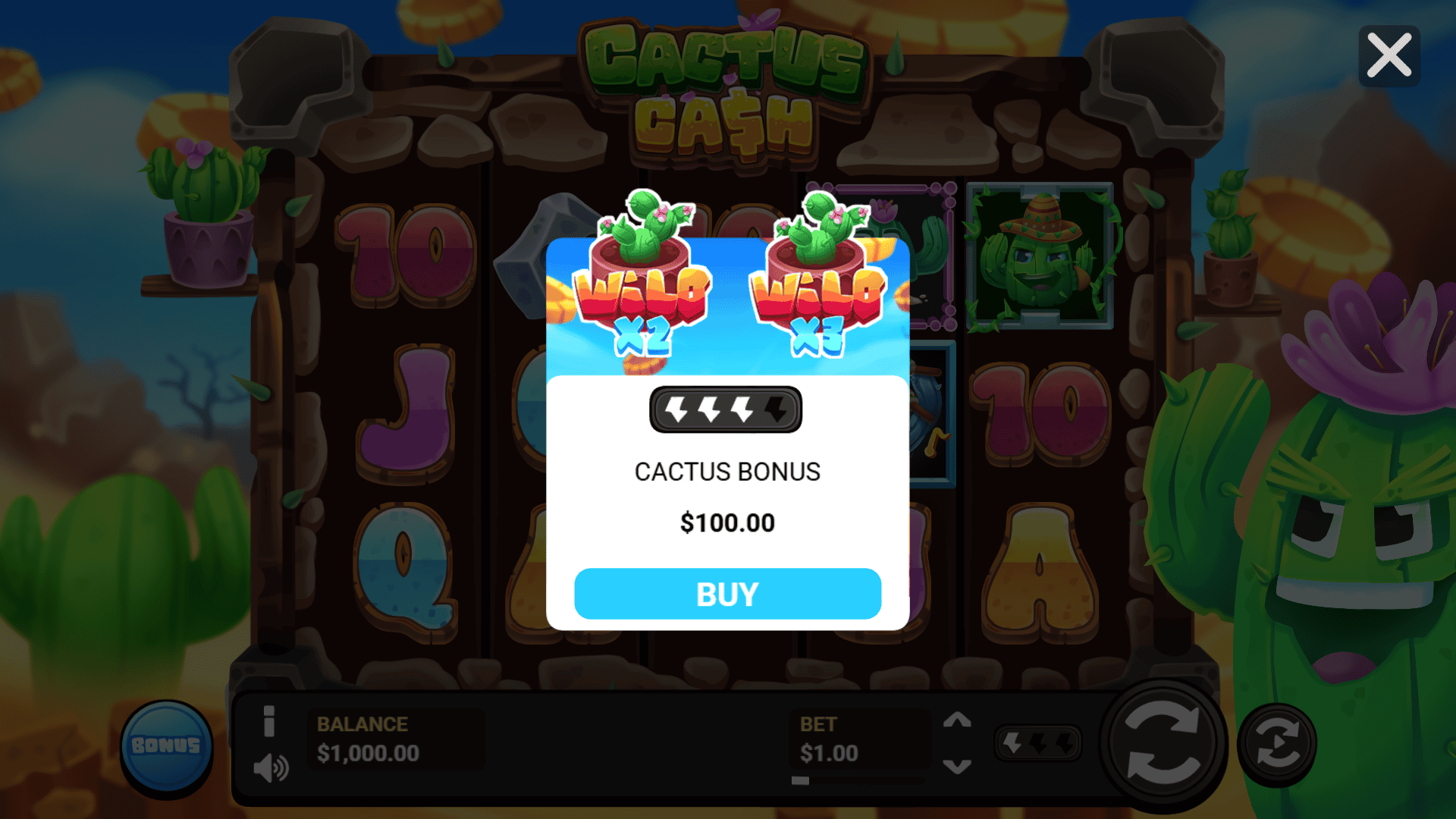 Cactus Cash bonus buy menu
