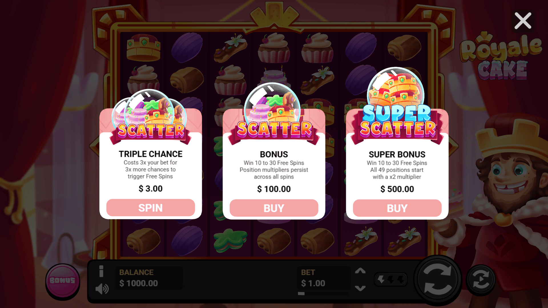Royale Cake bonus buy menu