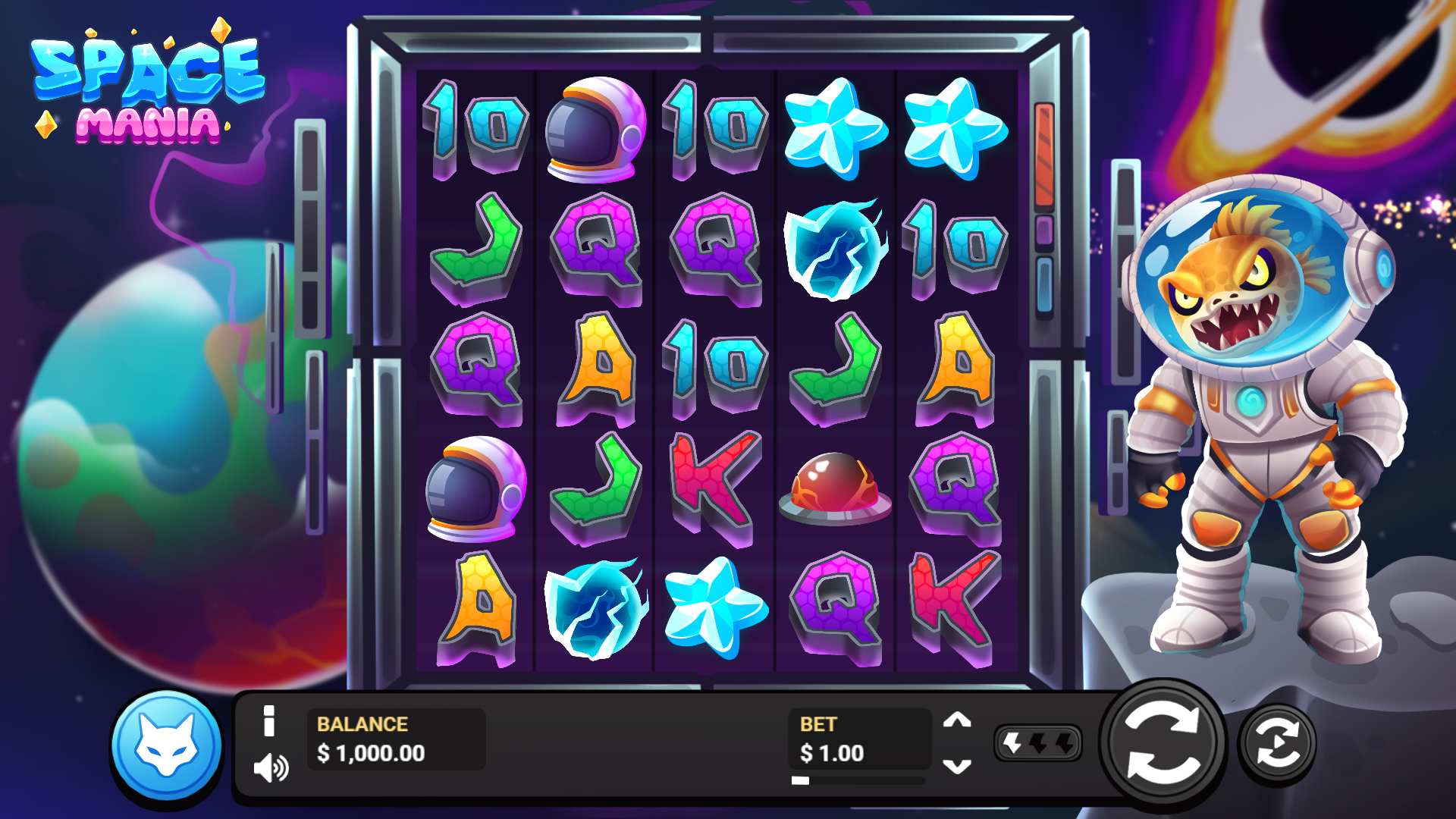 Space Mania slot gameplay reels