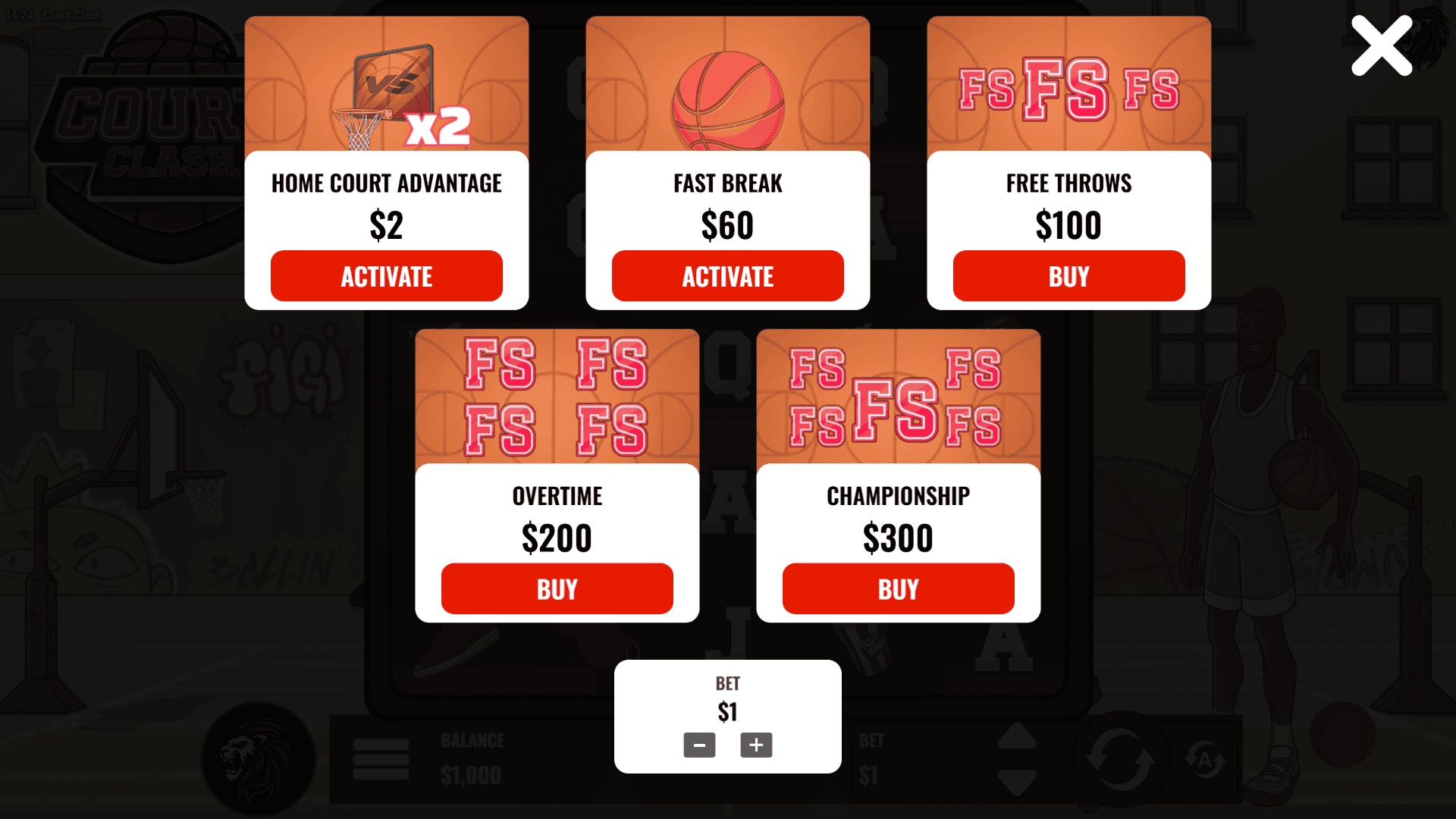 Court Clash bonus buy menu