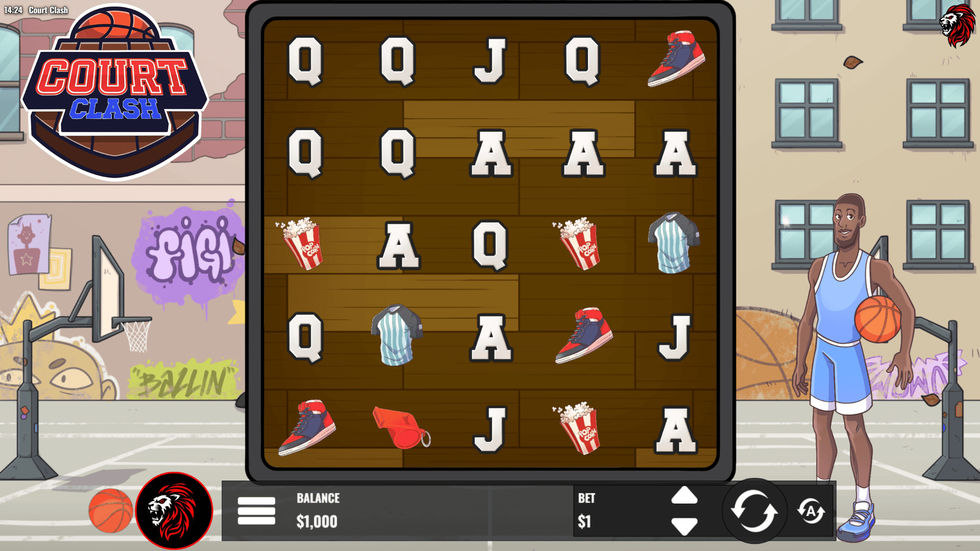 Court Clash slot gameplay reels
