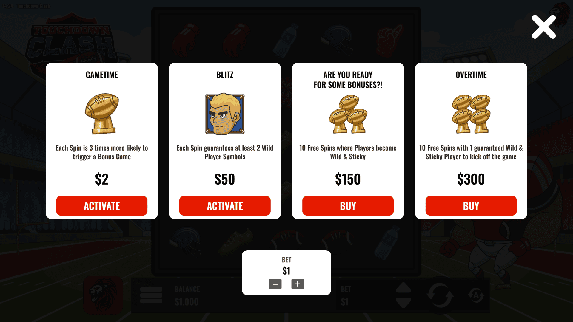 Touchdown Clash bonus buy menu