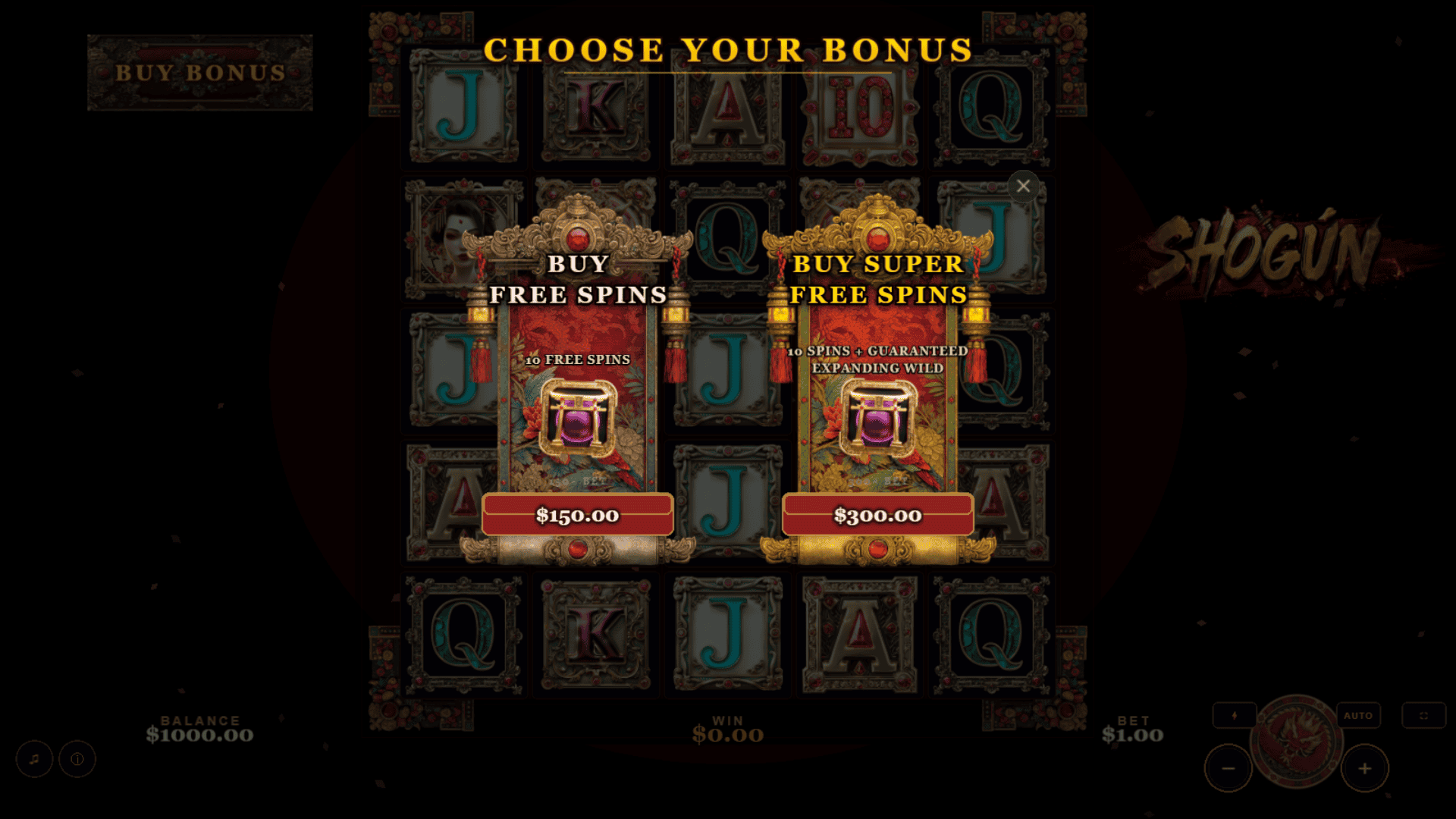 Shogun bonus buy menu
