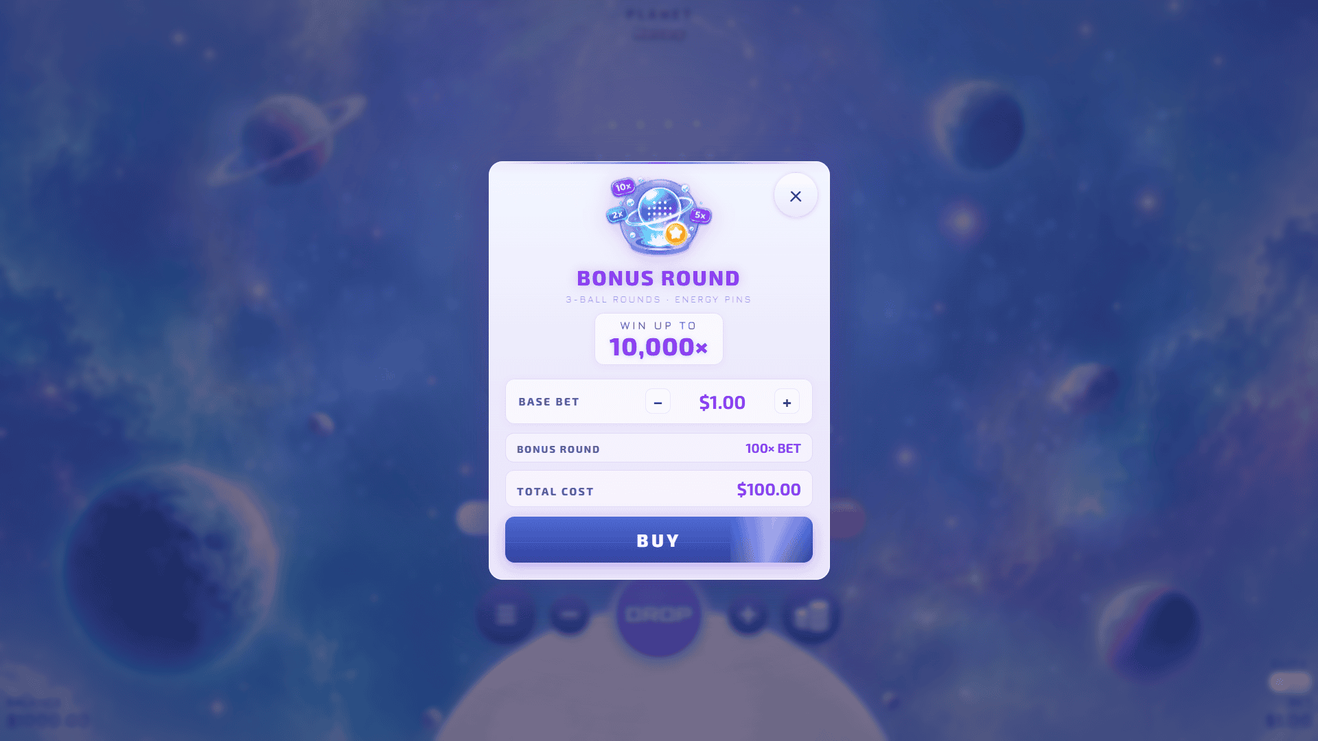 Space Plinko 10000 bonus buy menu