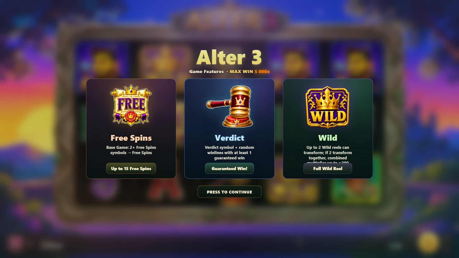 Alter 3 slot intro screen