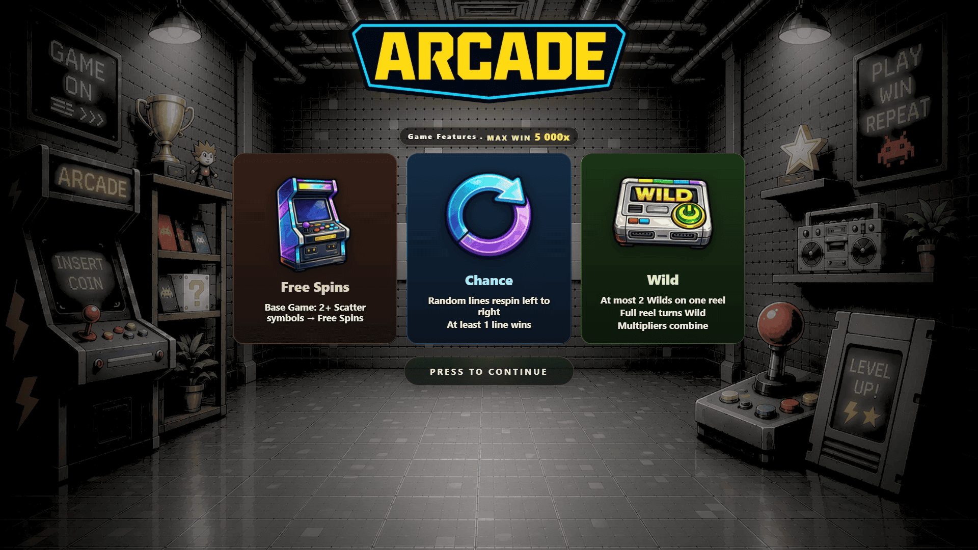 Arcade Riot slot intro screen