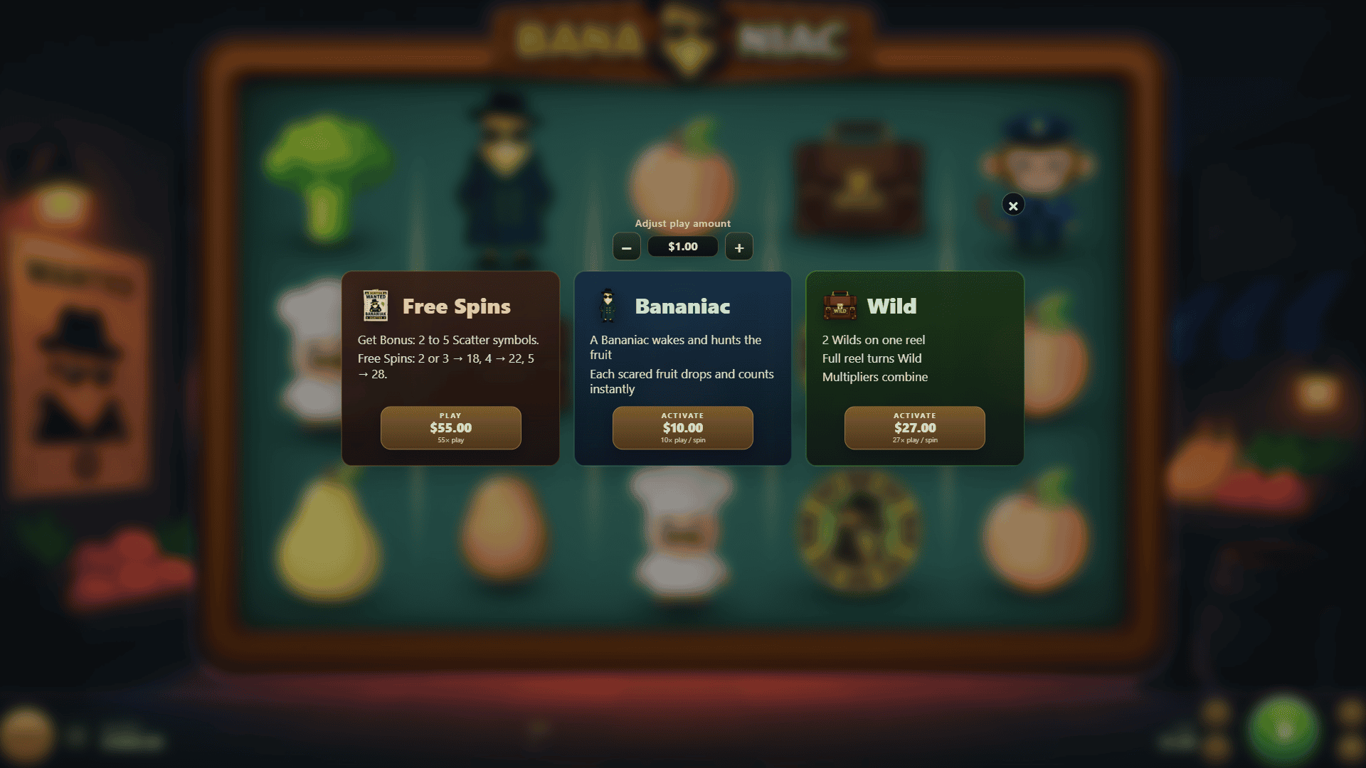 Bananiac bonus buy menu