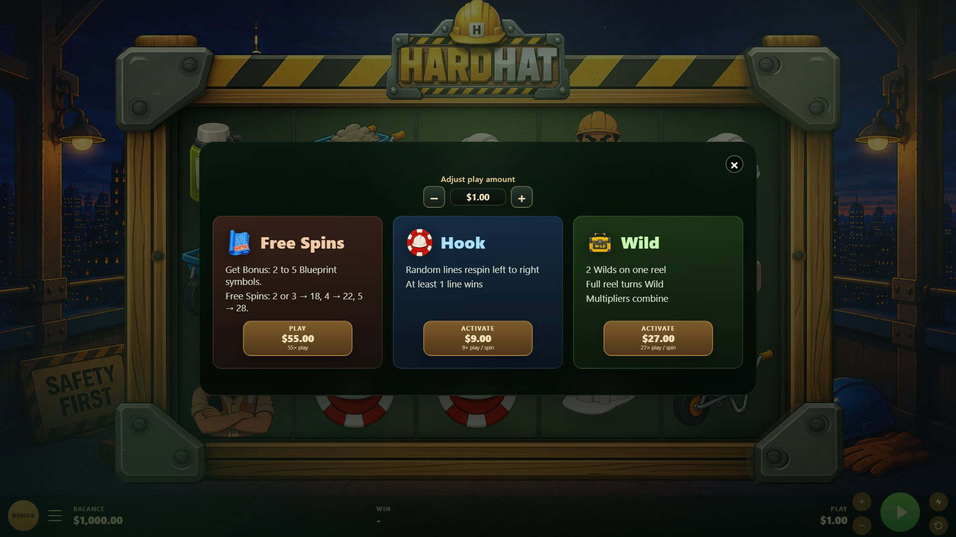 Hard Hat bonus buy menu