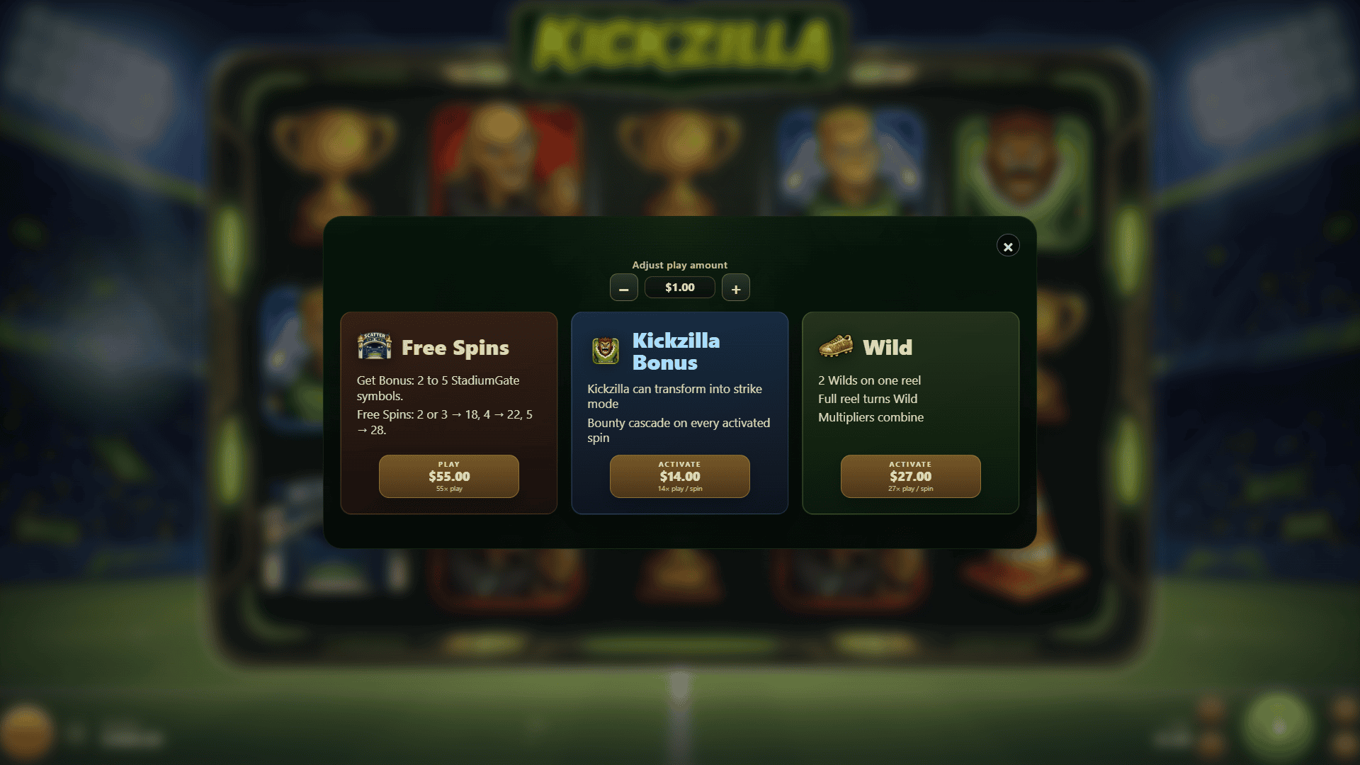 KickZilla bonus buy menu