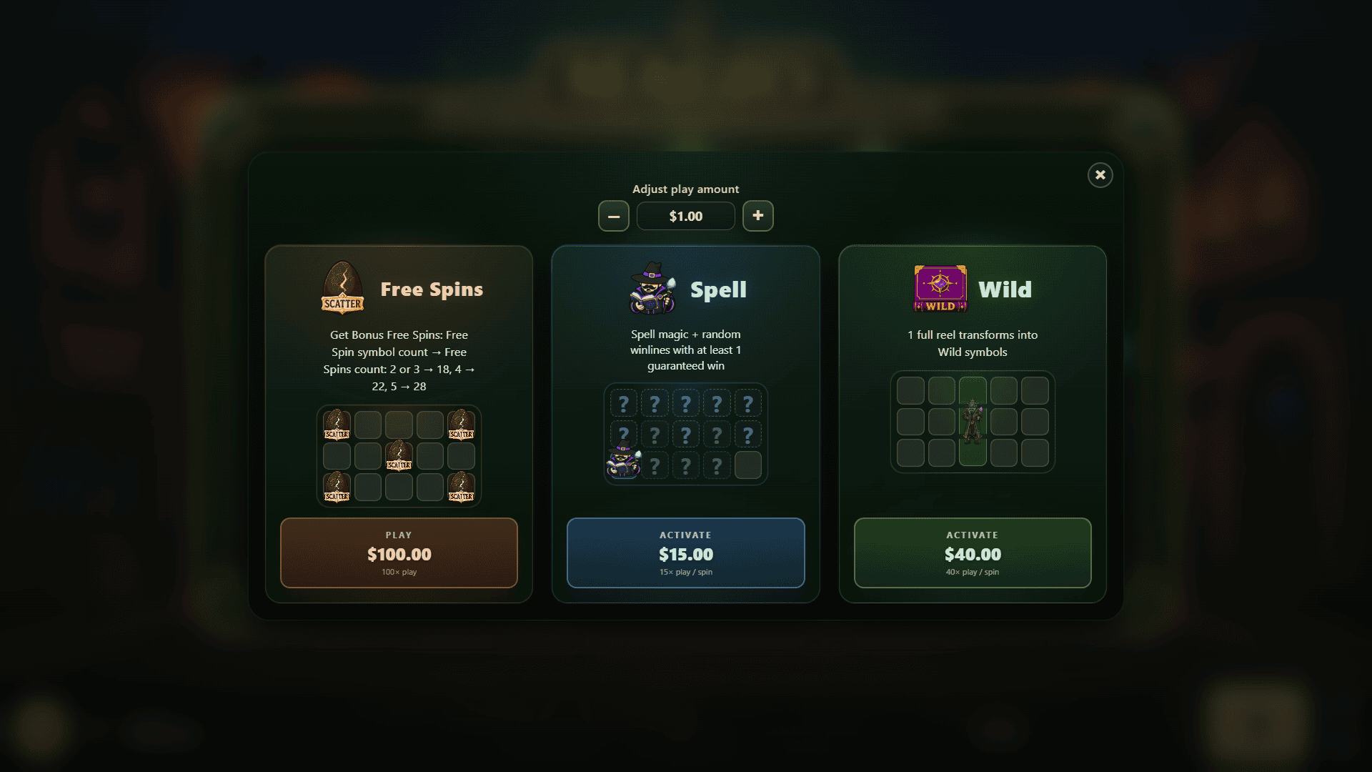 Magio bonus buy menu