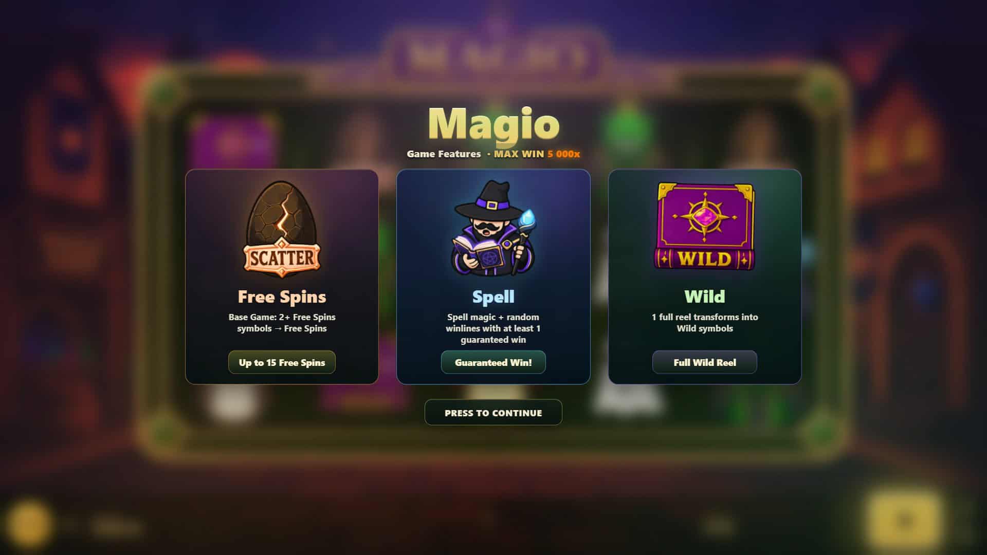 Magio slot intro screen