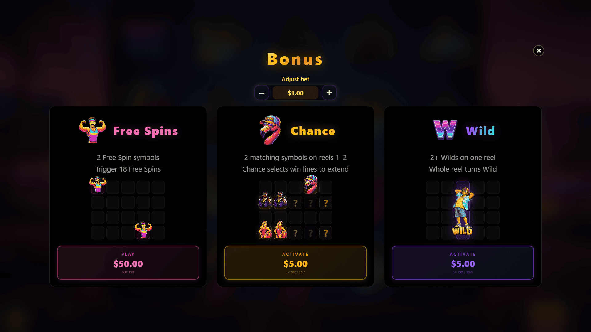 Palm Nights bonus buy menu