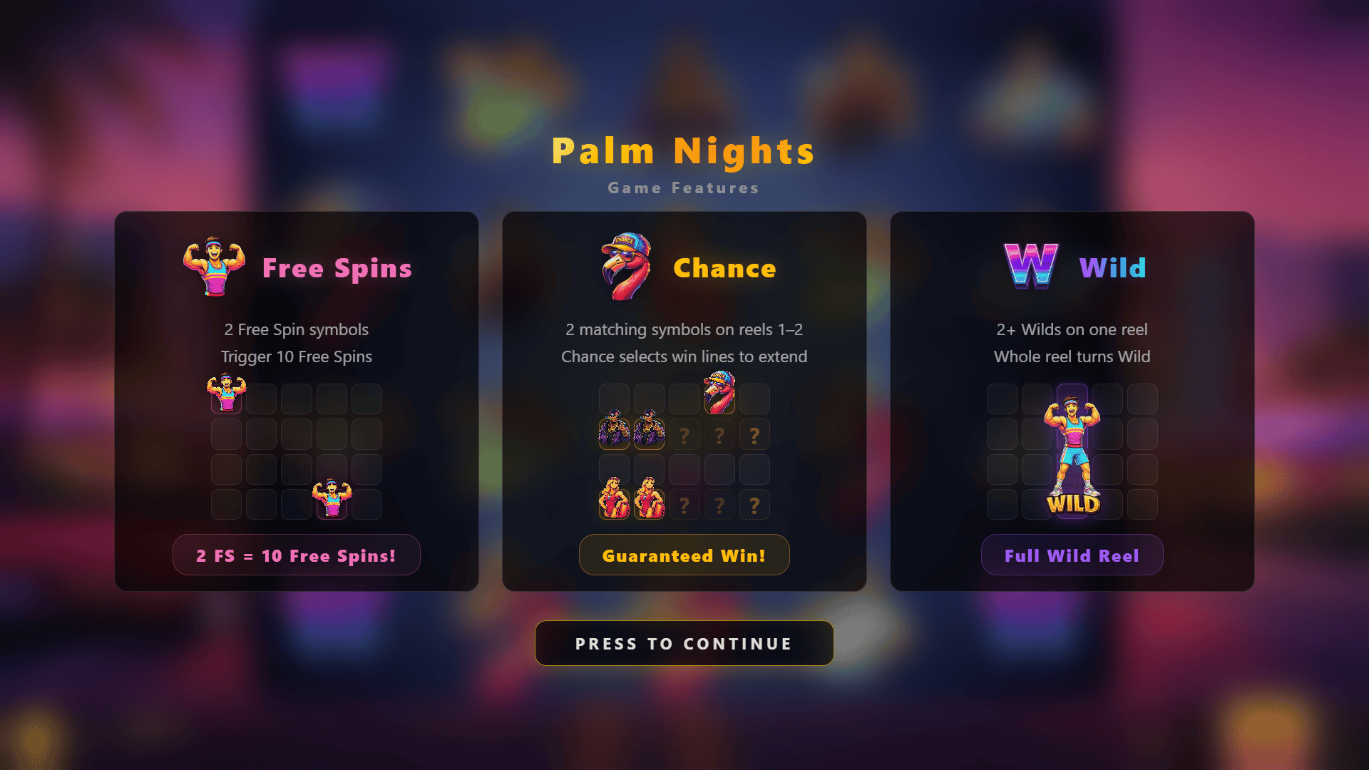 Palm Nights slot intro screen