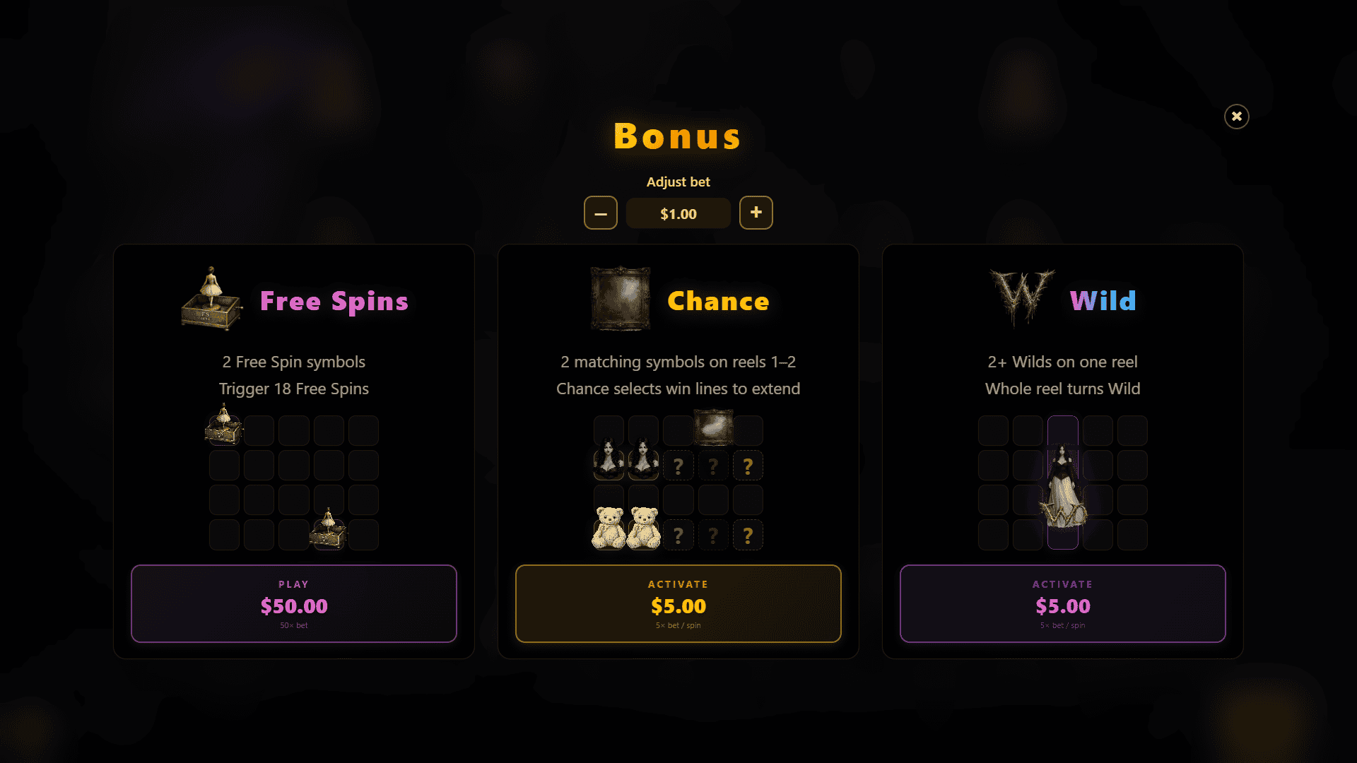 Scare Fair bonus buy menu
