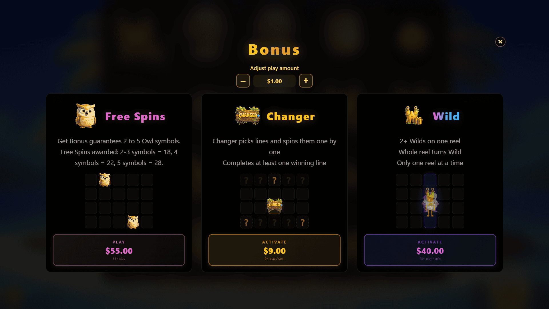 Silly Beasts bonus buy menu