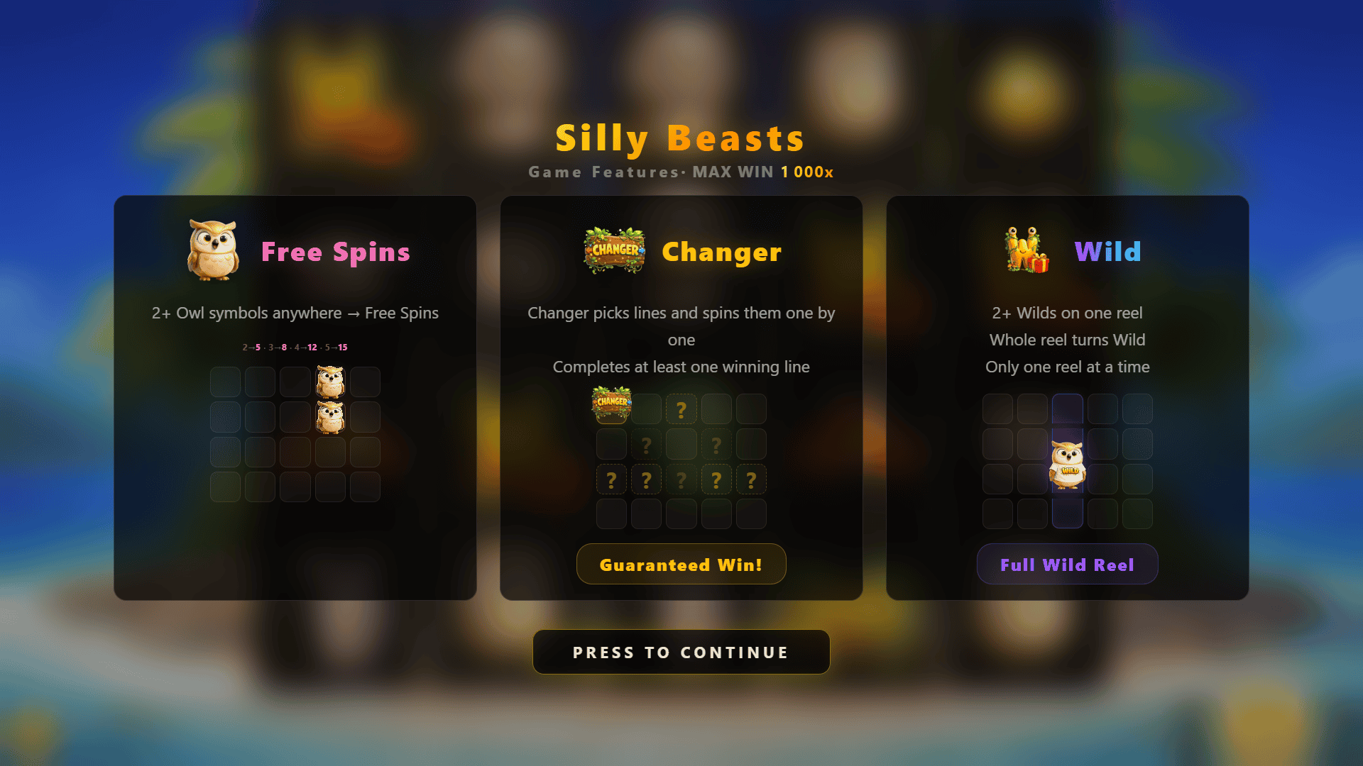 Silly Beasts slot intro screen