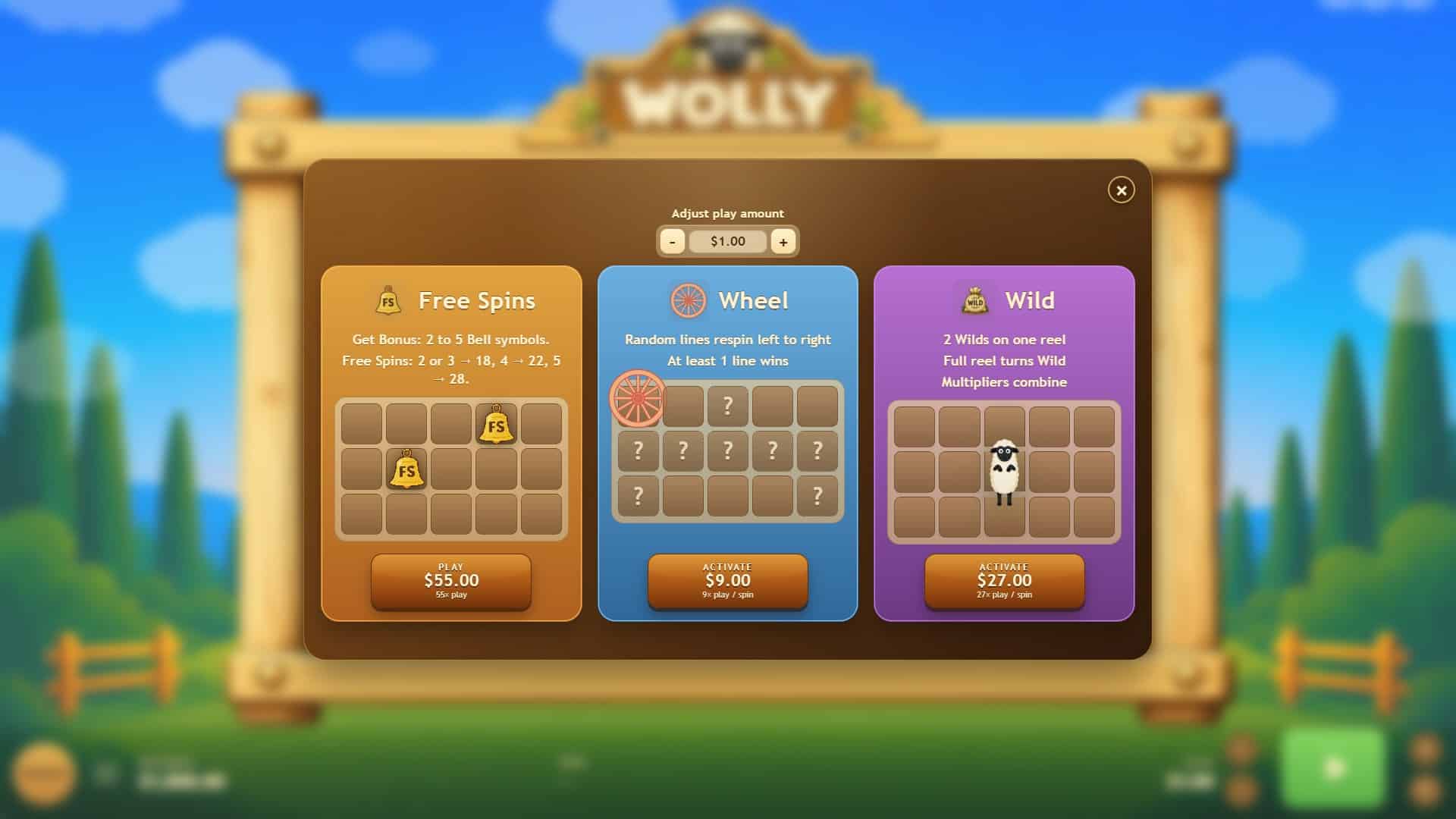 Wolly bonus buy menu