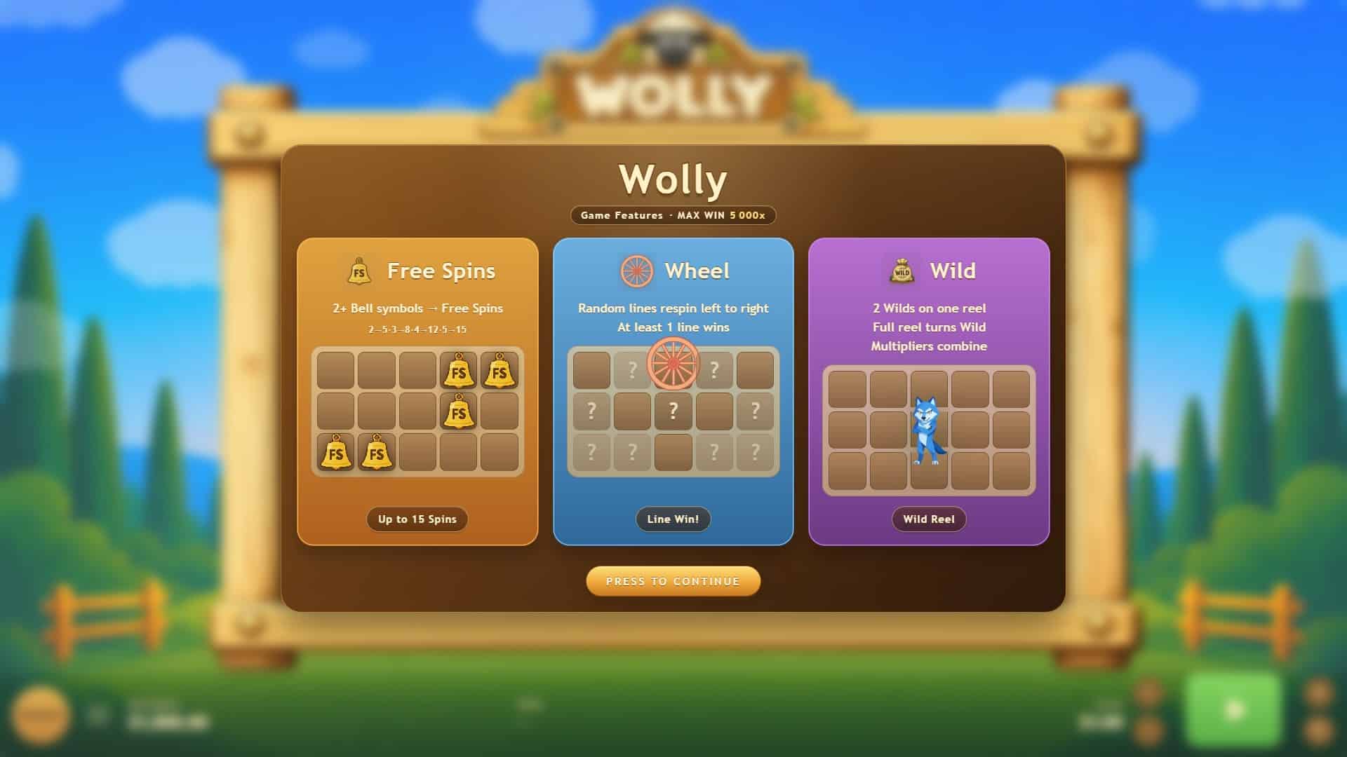 Wolly slot intro screen