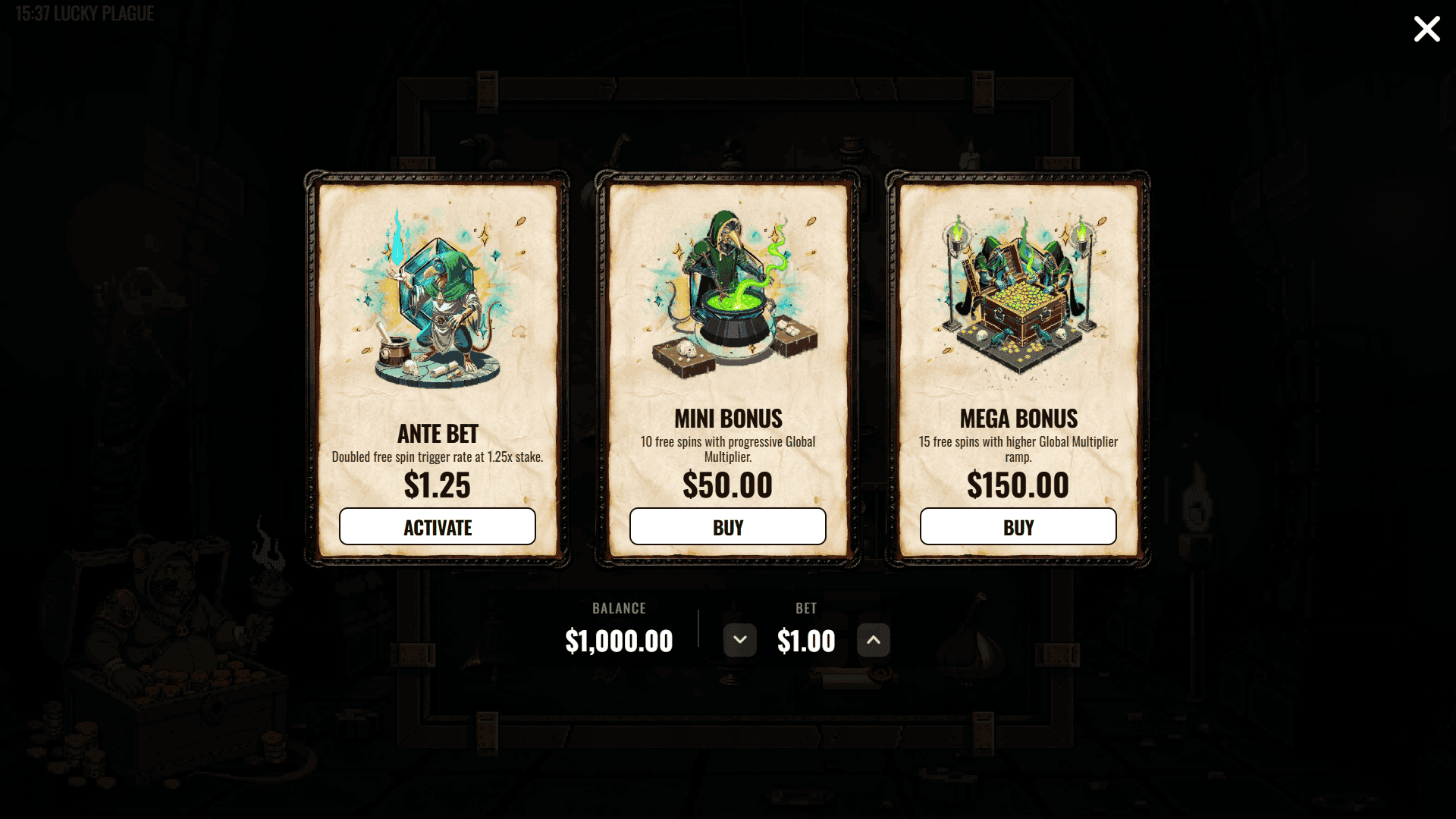 Lucky Plague bonus buy menu