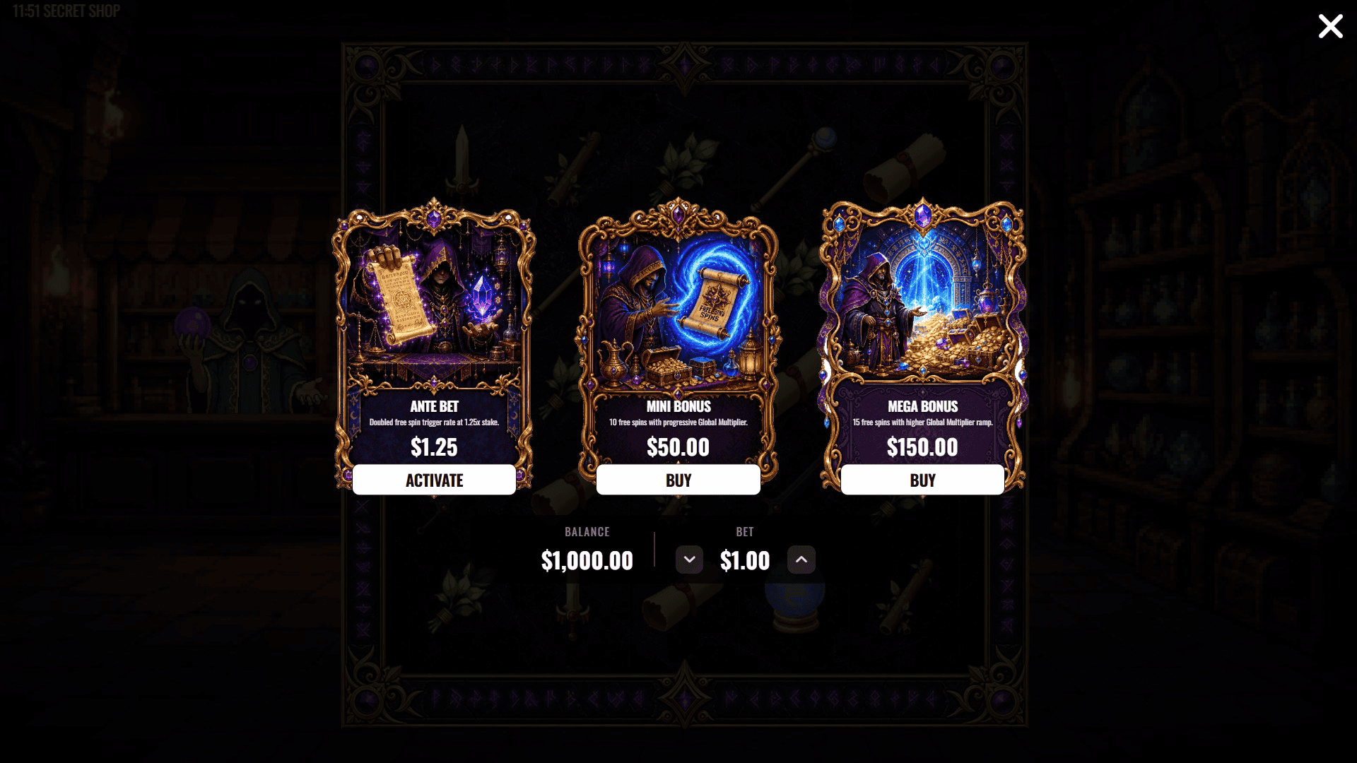 Secret Shop bonus buy menu