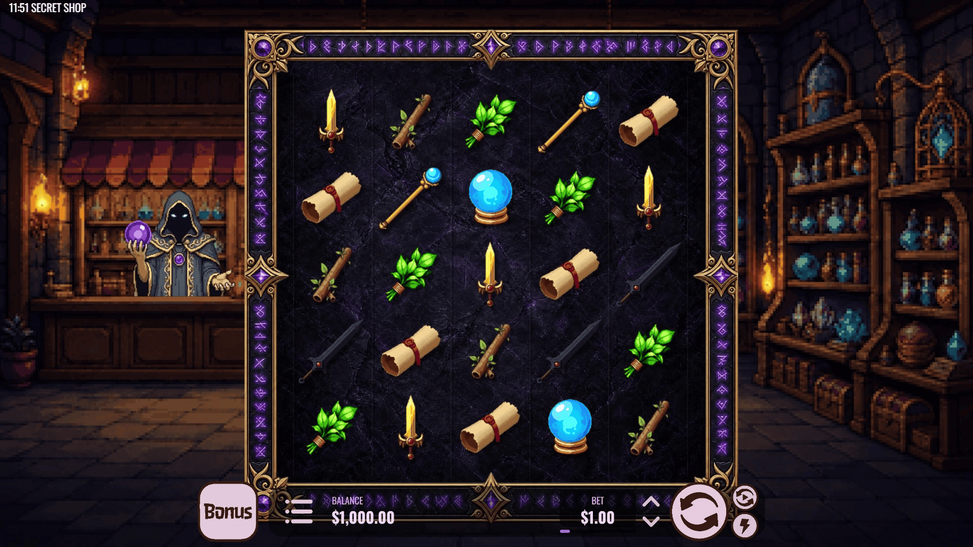 Secret Shop slot gameplay reels