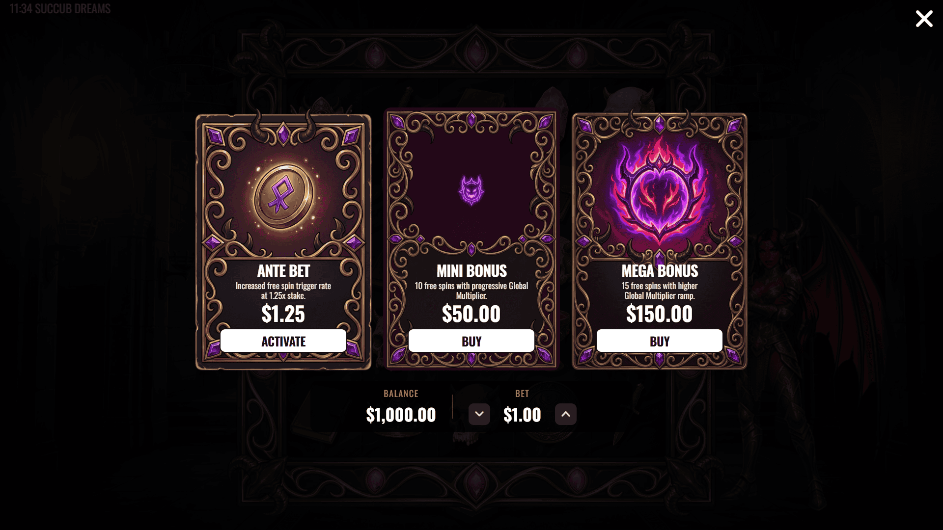 Succub Dreams bonus buy menu