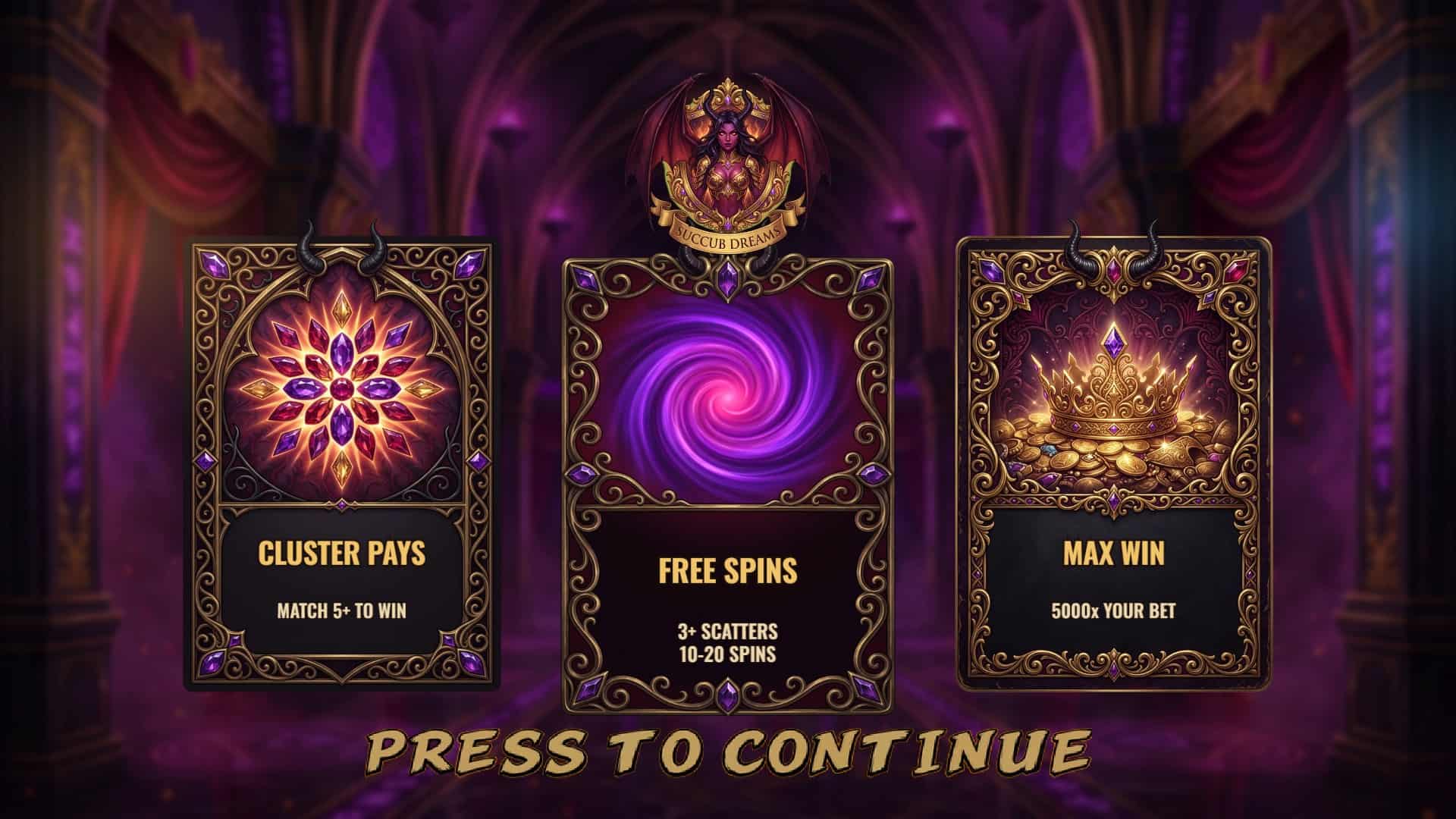 Succub Dreams slot intro screen