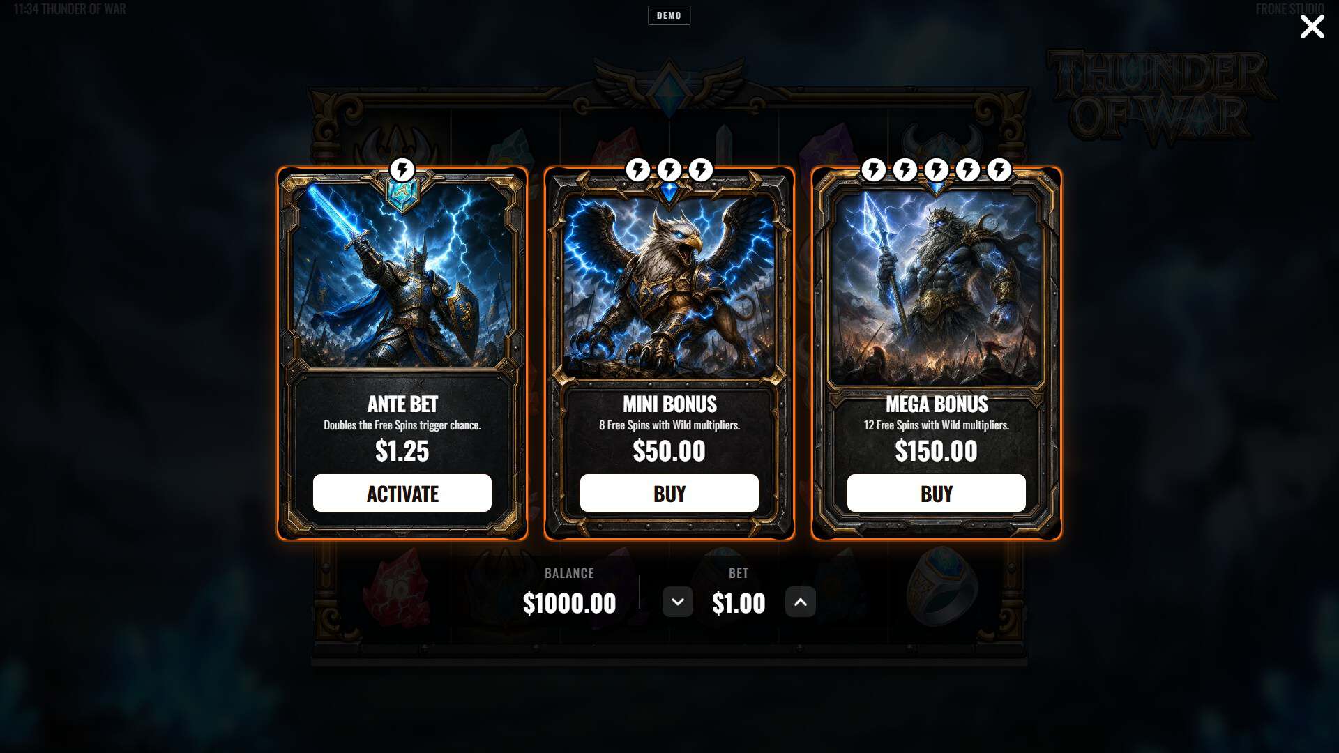 Thunder of War bonus buy menu