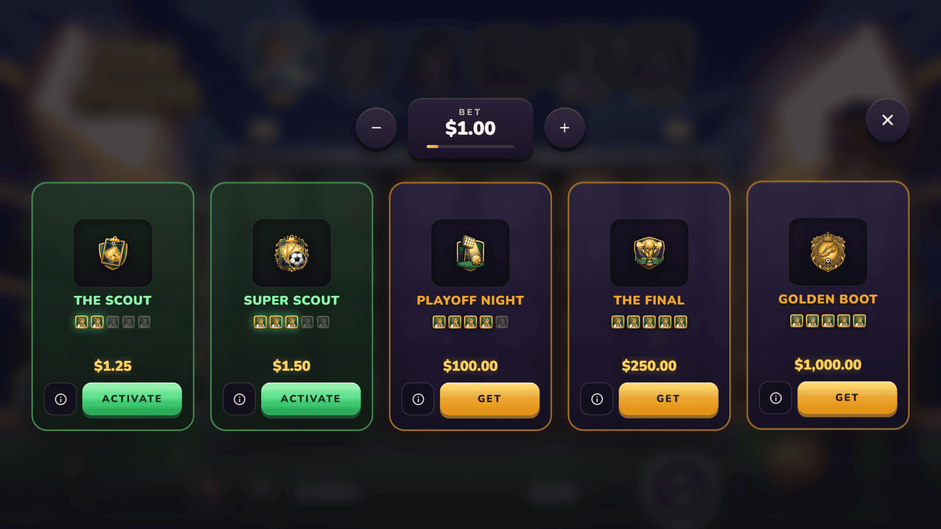 Goal Diggers bonus buy menu