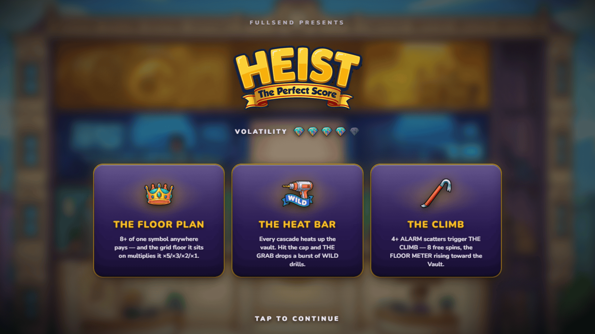 HEIST - The Perfect Score slot intro screen
