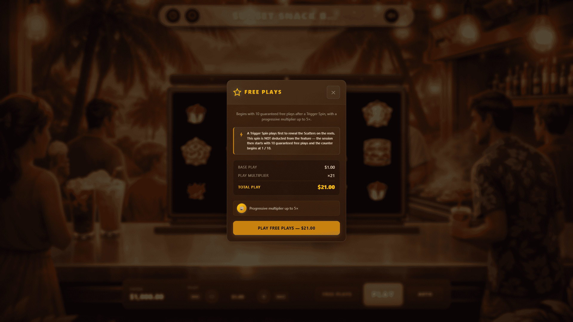 Sunset Snack Bar bonus buy menu