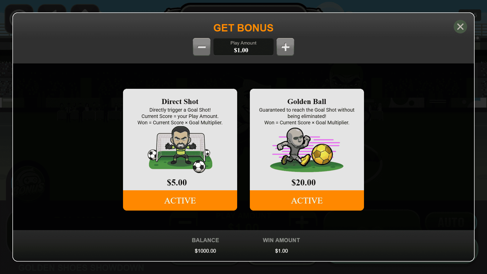 Golden Shoes Showdown bonus buy menu