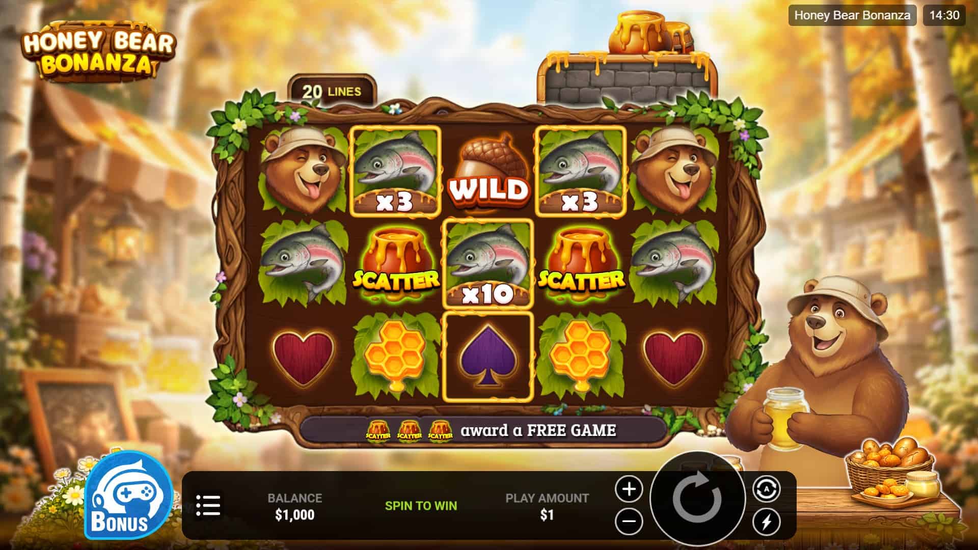 Honey Bear Bonanza slot gameplay reels