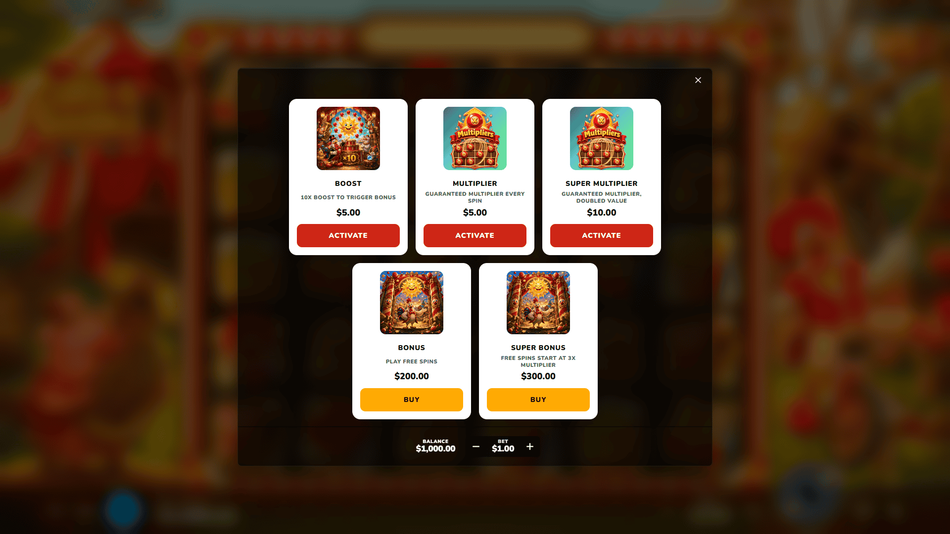 Cluck A Doodle bonus buy menu