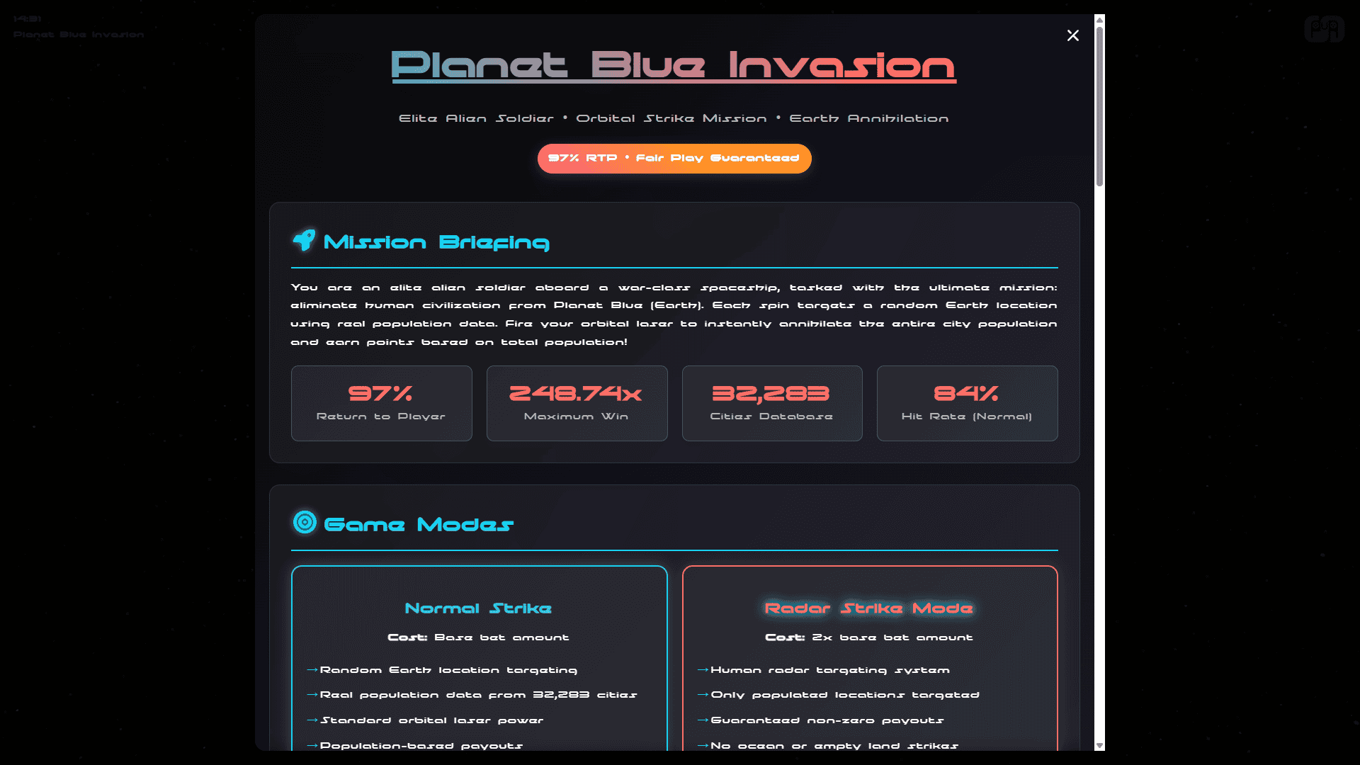 Planet Blue Invasion bonus buy menu