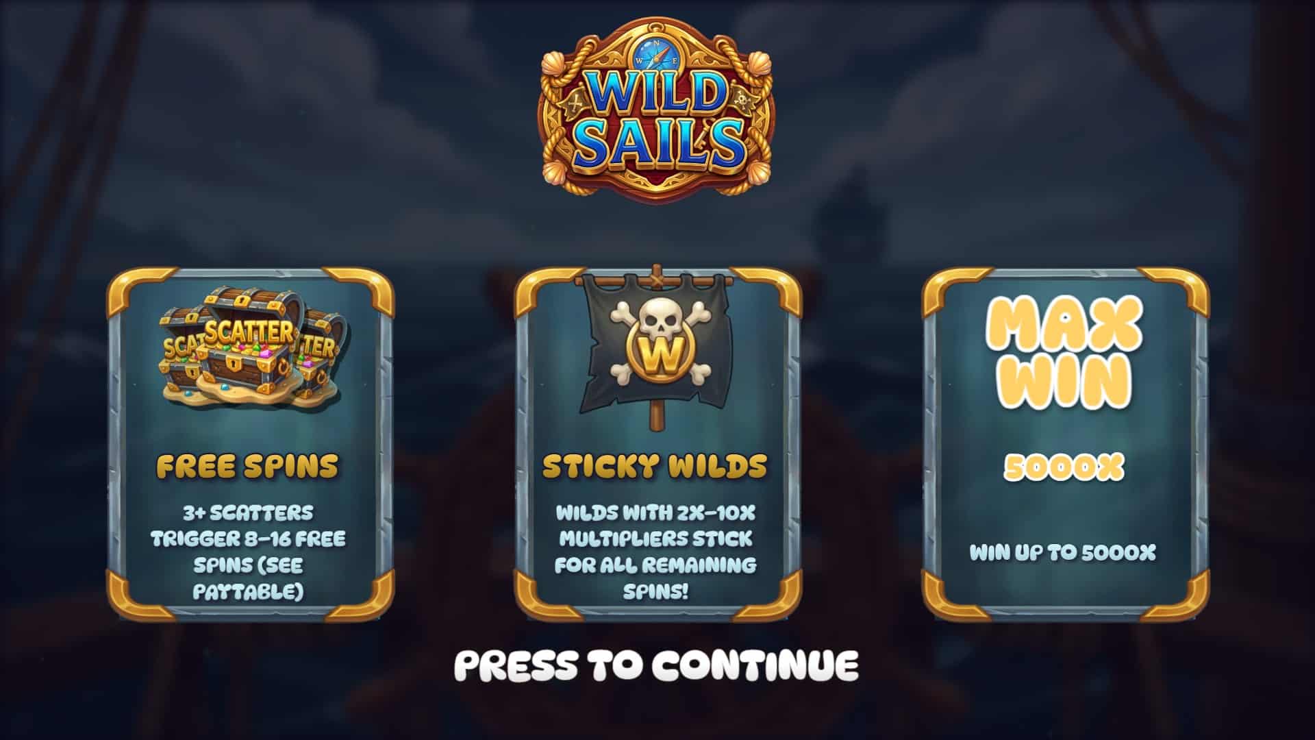 Wild Sails slot intro screen