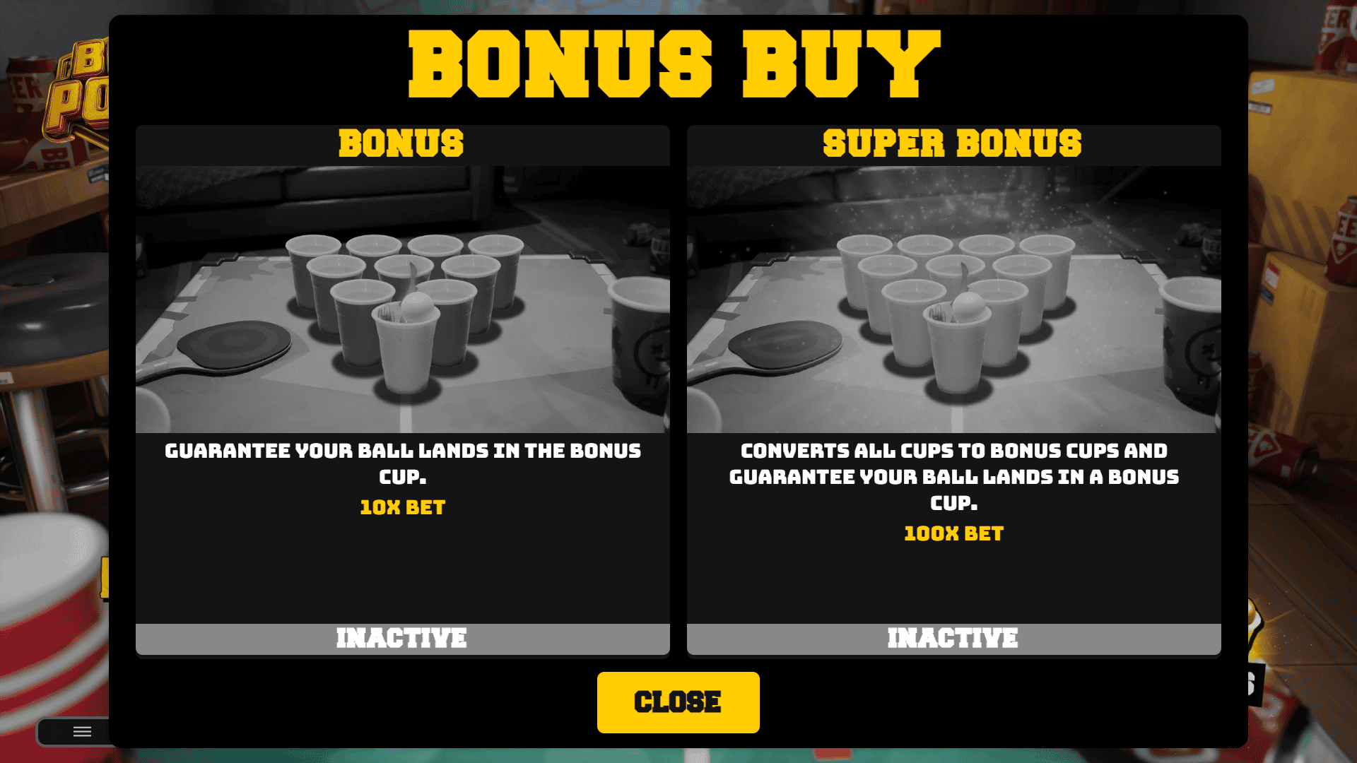Beer Pong bonus buy menu