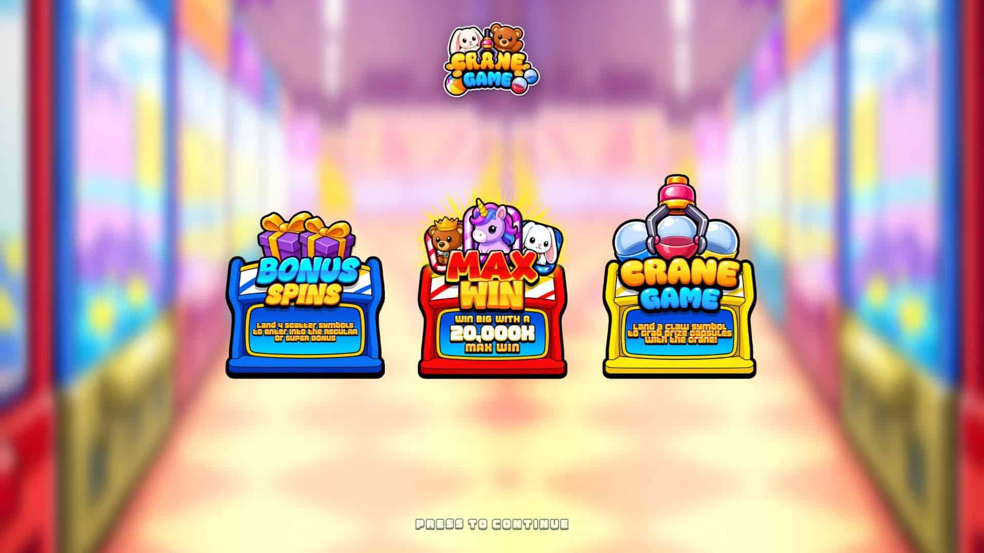 Crane Game slot intro screen