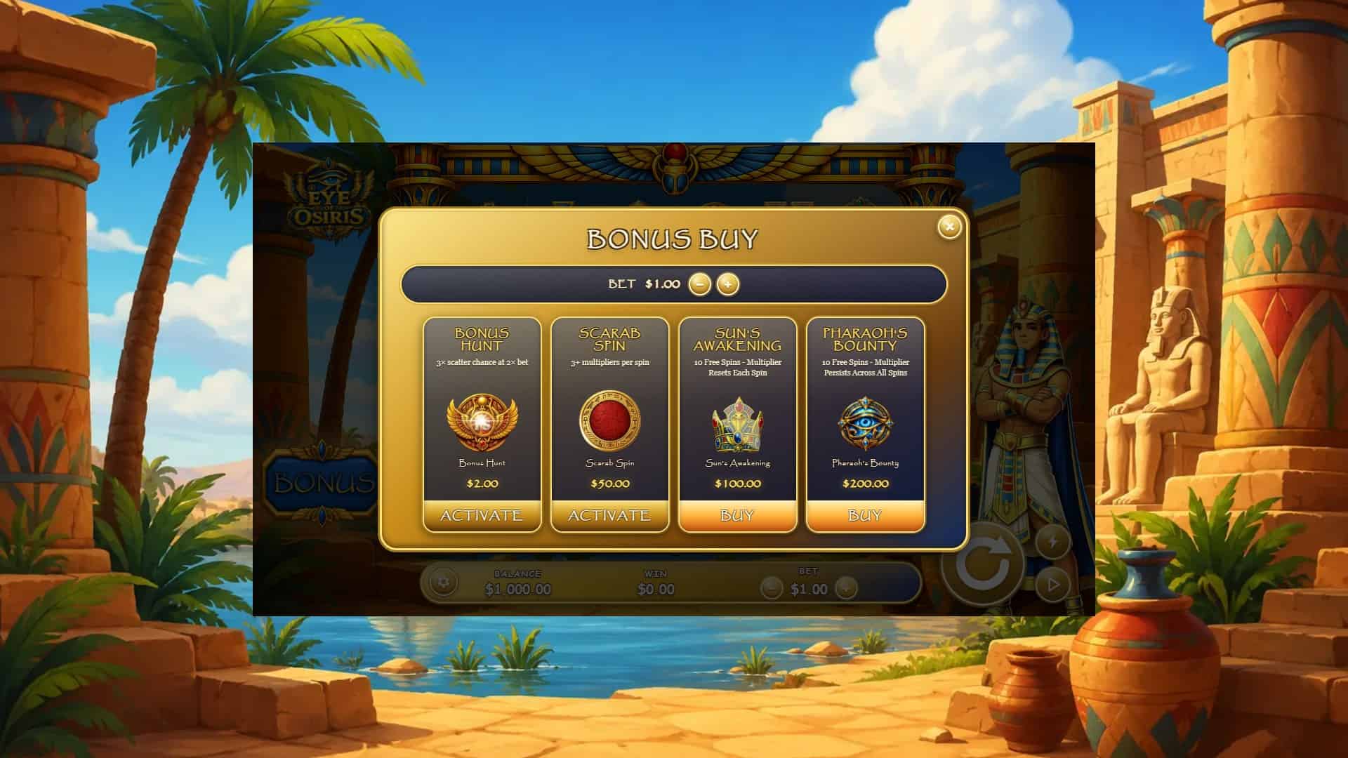 Eye of Osiris bonus buy menu