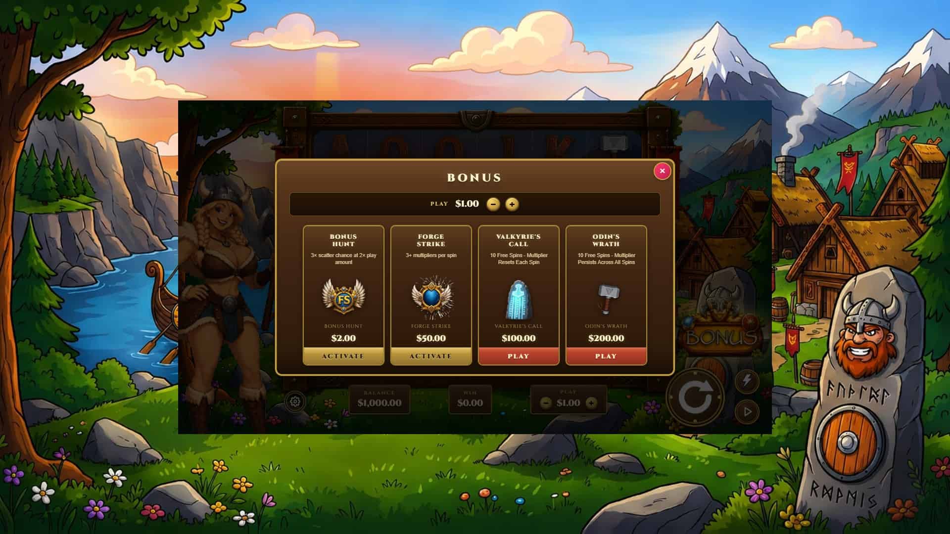 Vikings Vault bonus buy menu