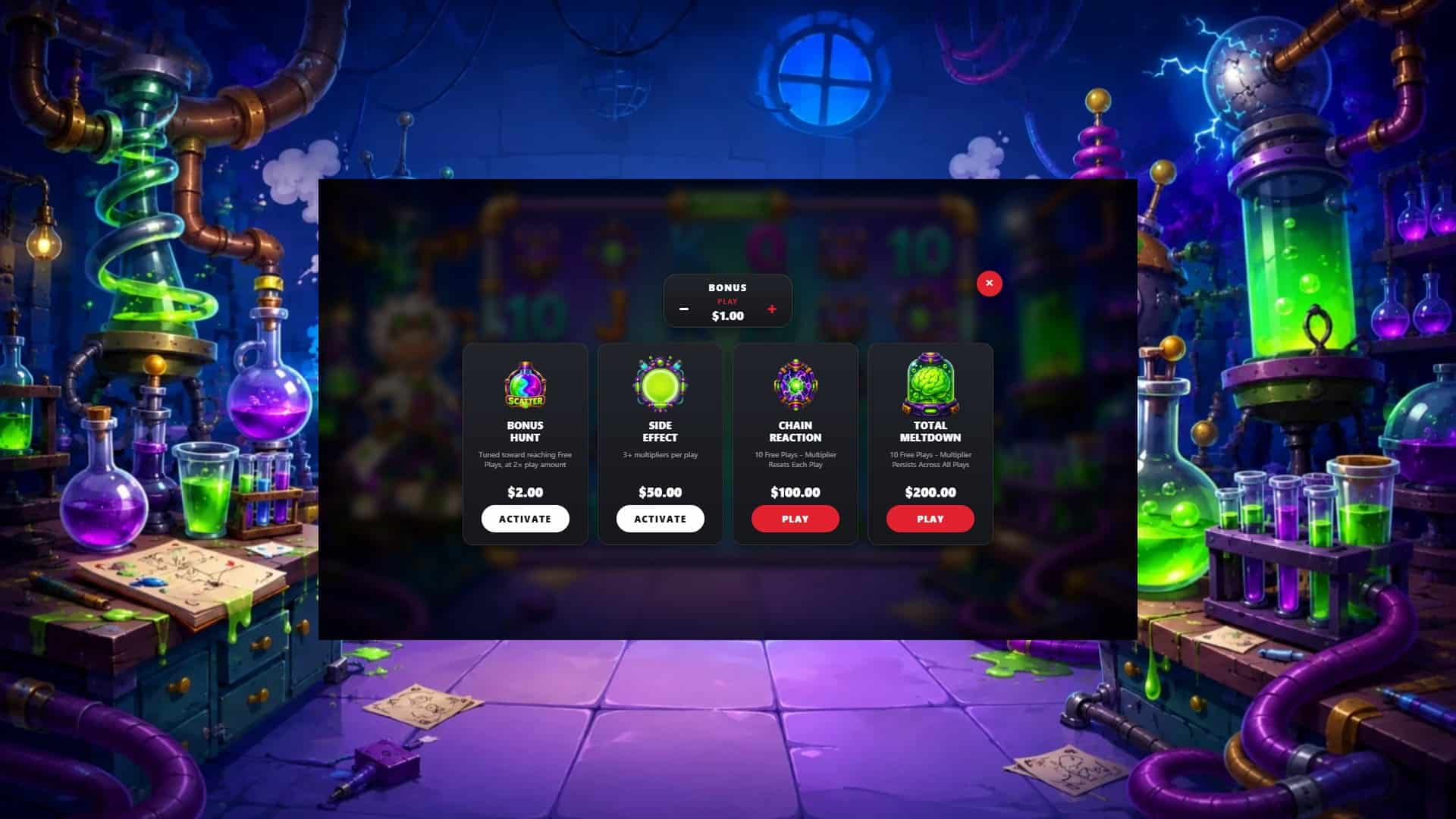 Wild Experiment bonus buy menu