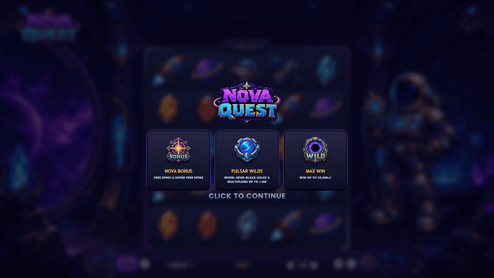 Nova Quest slot intro screen