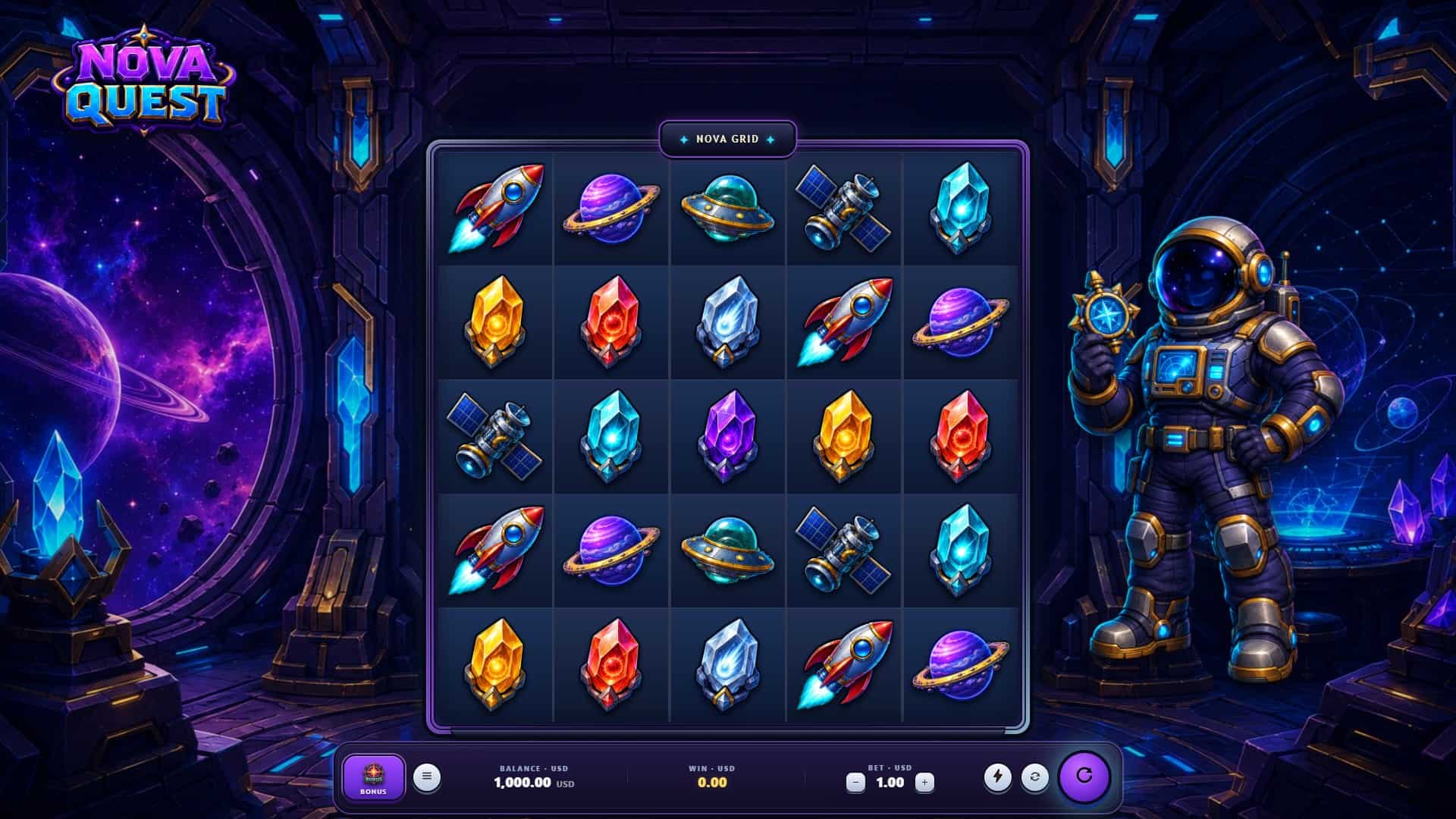 Nova Quest slot gameplay reels