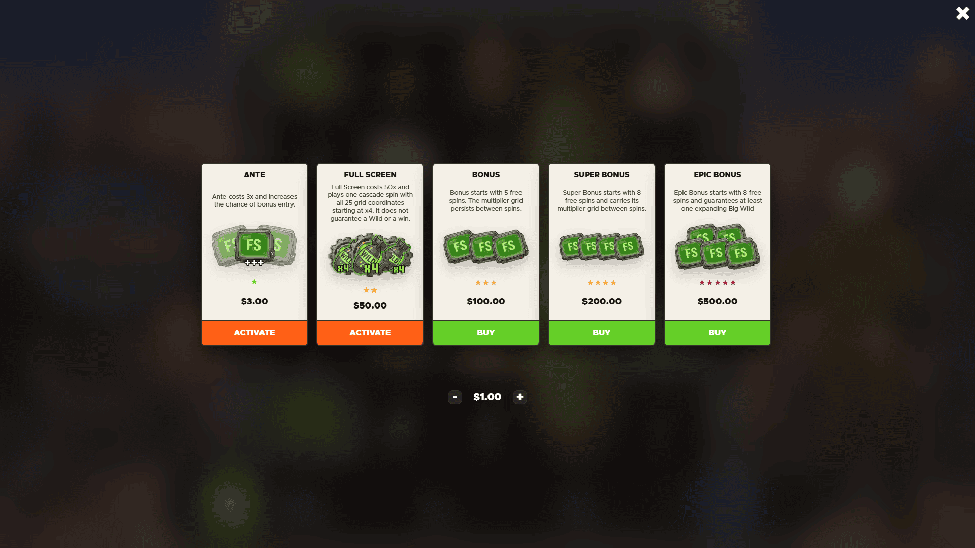 The Dustlands bonus buy menu