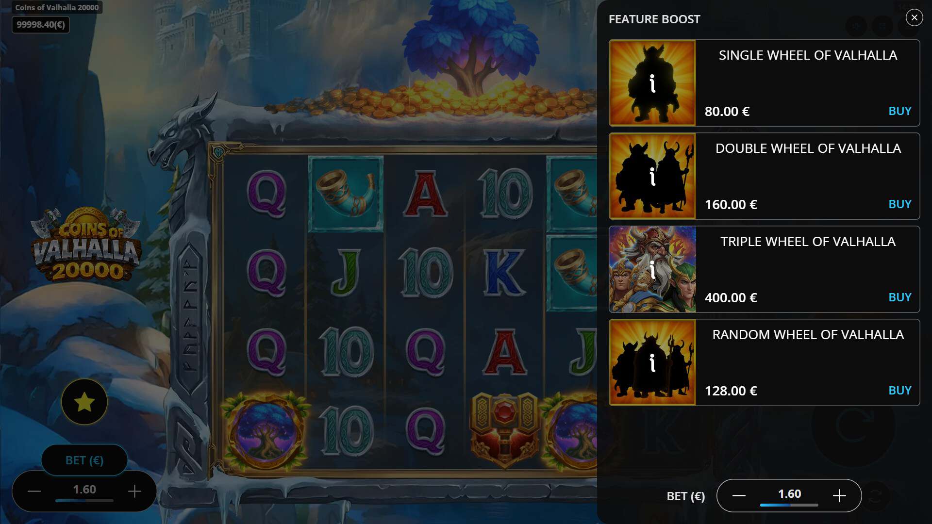 Coins of Valhalla 20000 bonus buy menu
