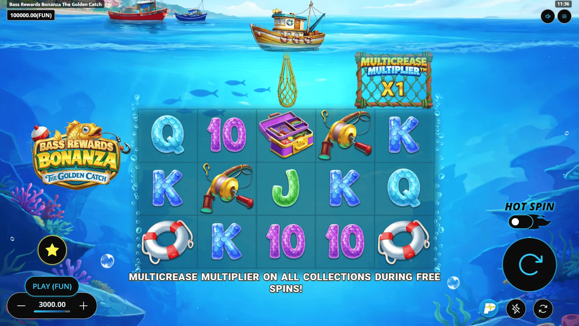 Bass Rewards Bonanza - The Golden Catch slot gameplay reels