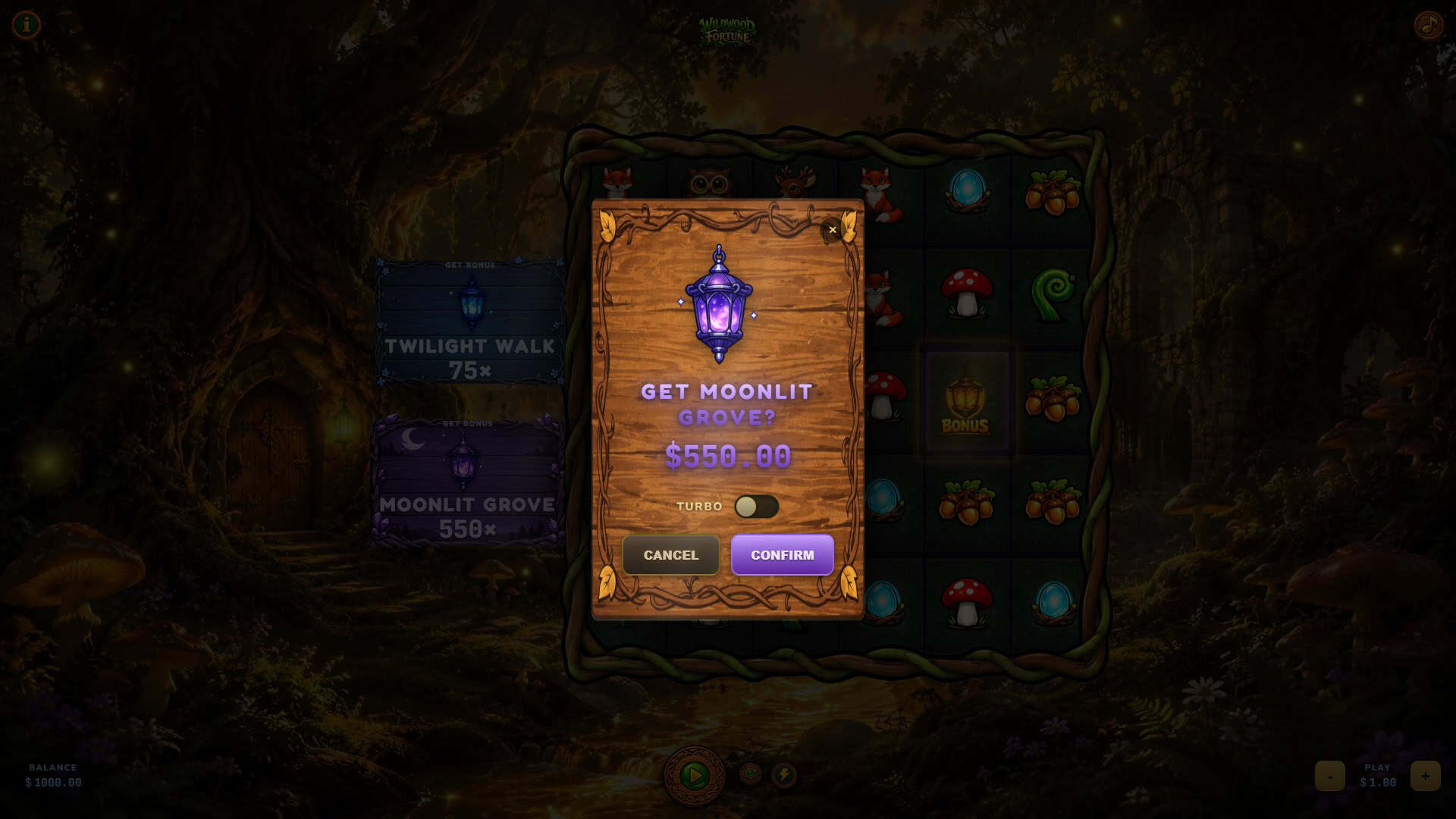 Wildwood Fortune bonus buy menu