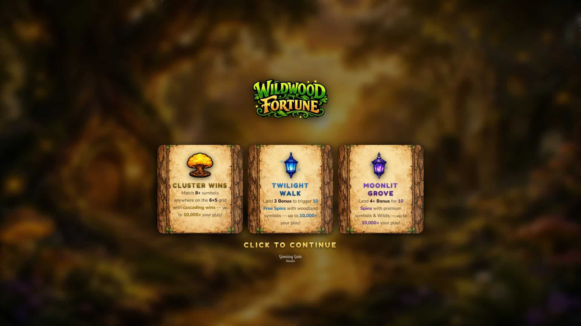 Wildwood Fortune slot intro screen