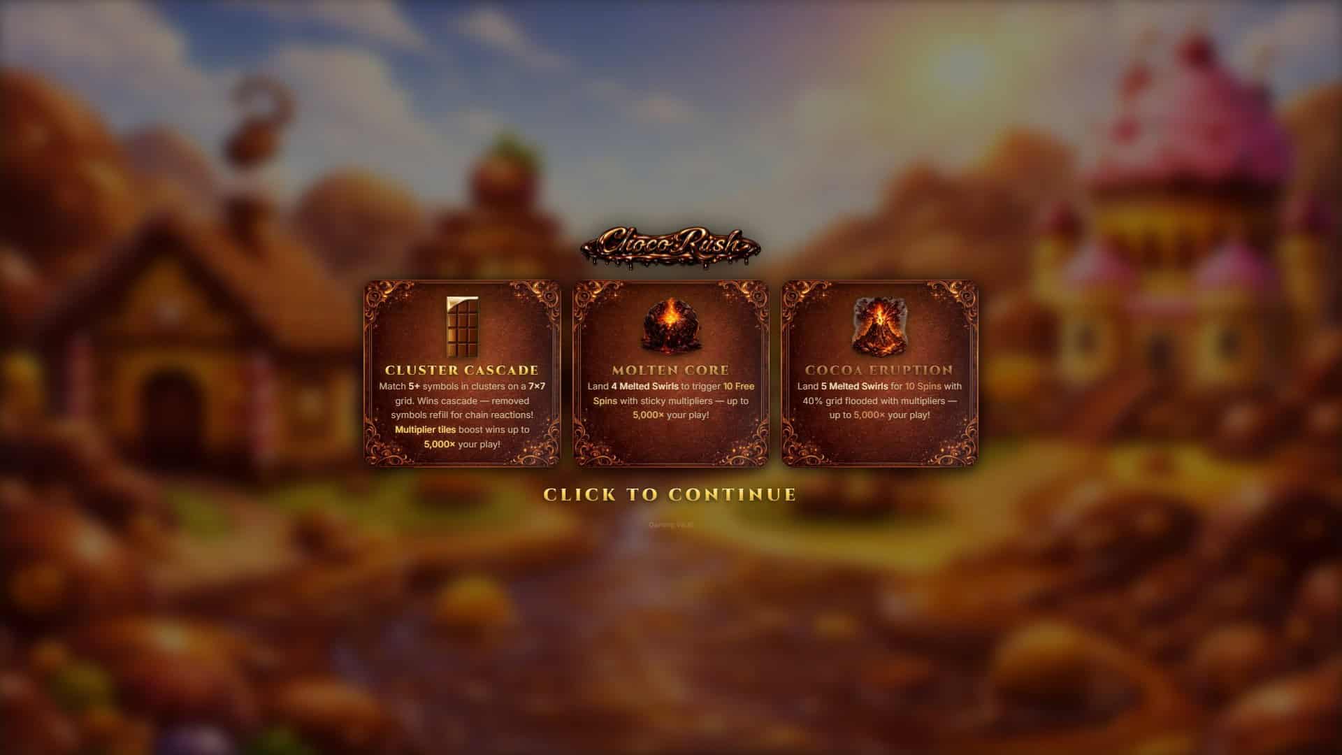 Choco Rush slot intro screen