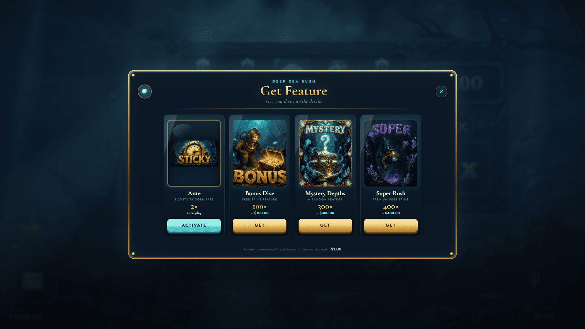 Deep Sea Rush bonus buy menu